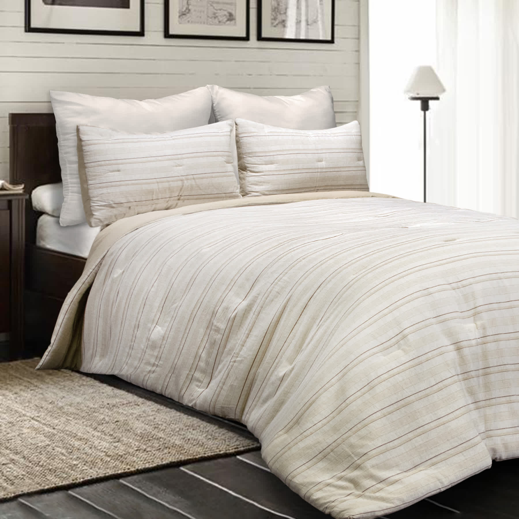 Honeybloom 3-Piece Neutral Yarn Dye Striped Comforter Set, King