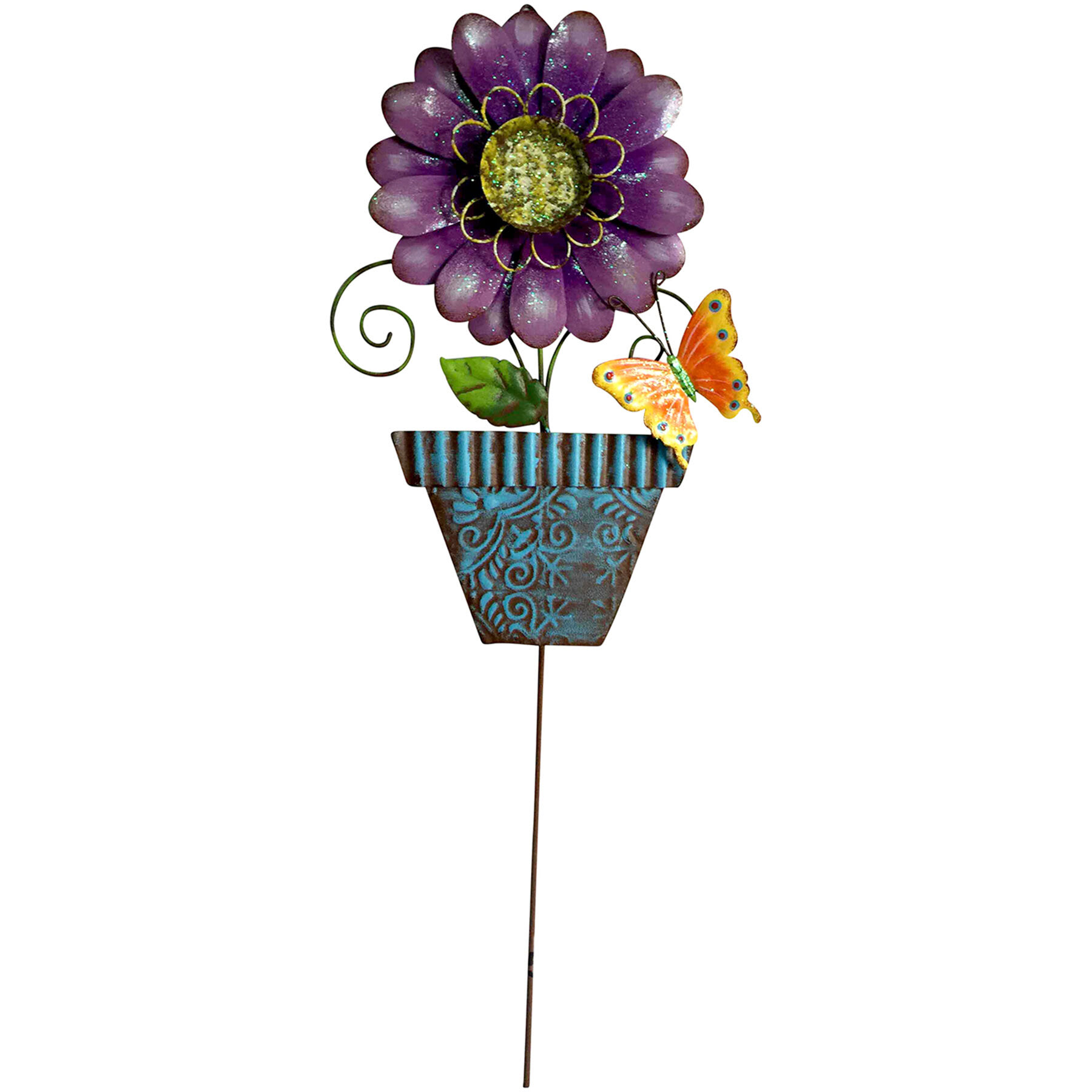 Purple Flower with Blue Pot Yard Pick, 22"
