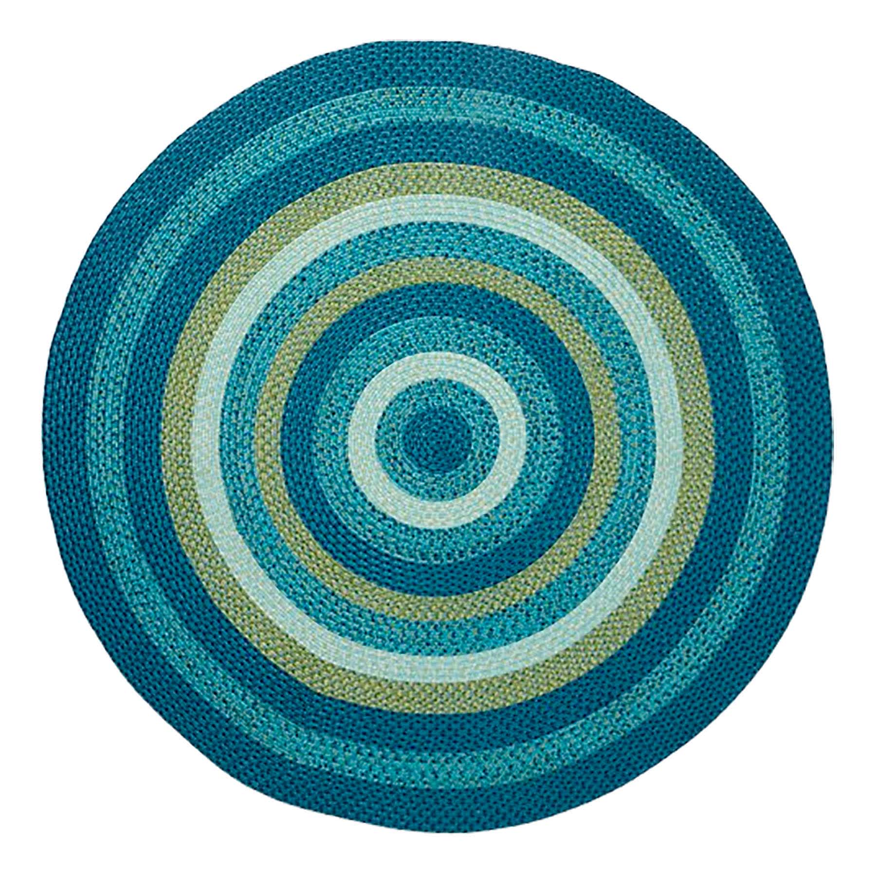 (E133) Blue & Green Braided Round Rug, 6'