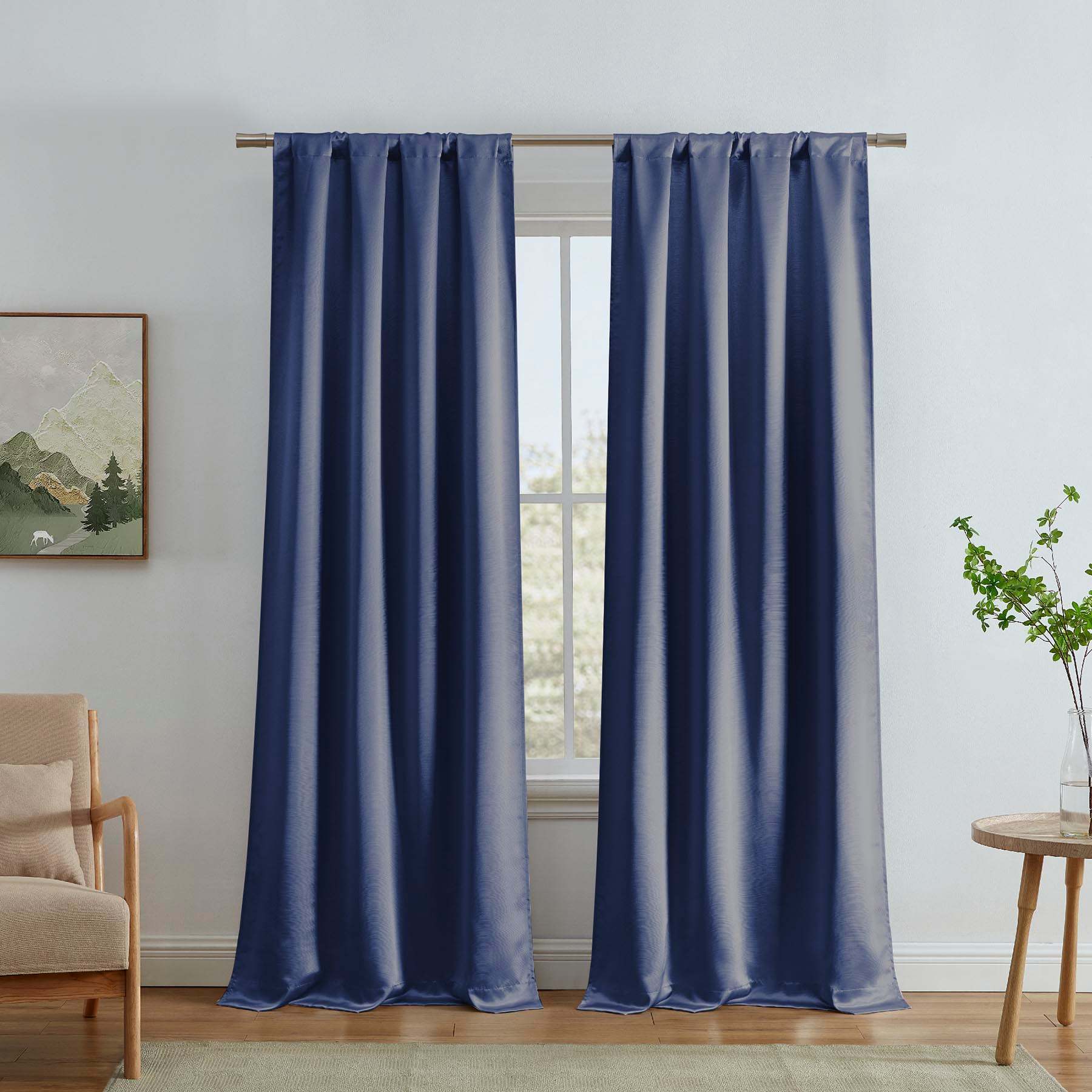 Alyssa Blue Thermal Weave Room Darkening Curtain Panel, 84"