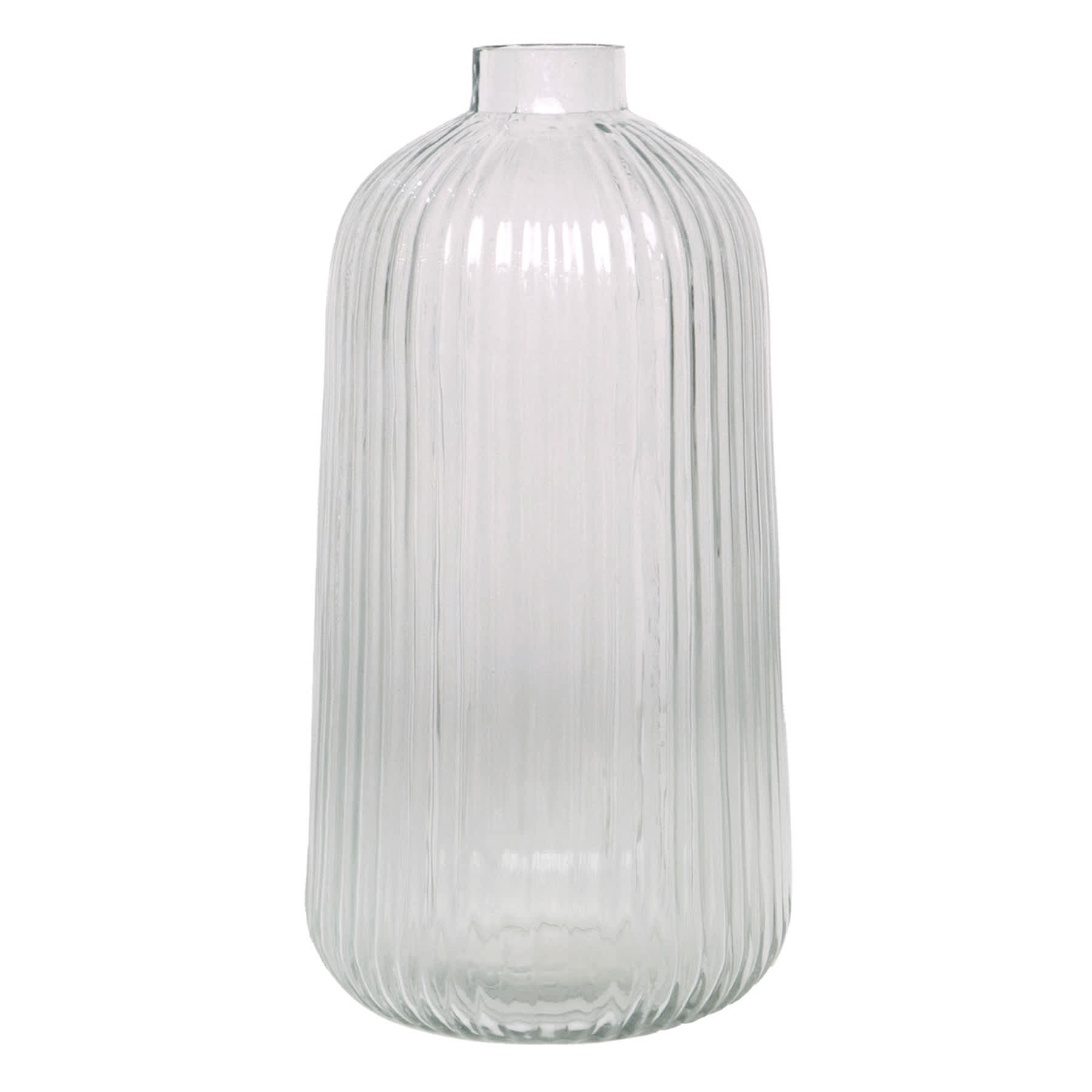 Clear Ribbed Narrow Opening Vase, 8.5"