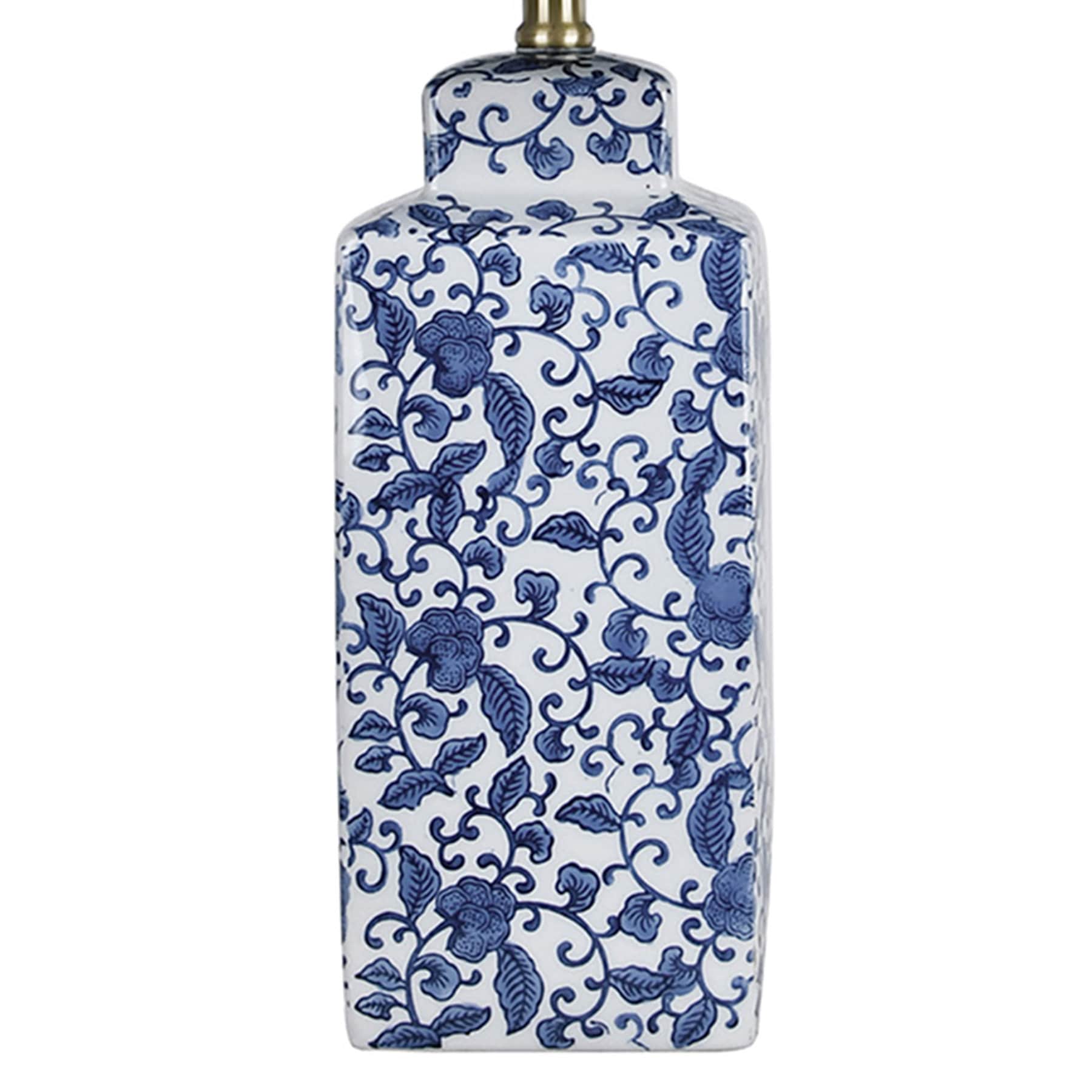 Navy Blue Chinoiserie Ceramic Medium Table Lamp with Navy Blue Shade, 24"