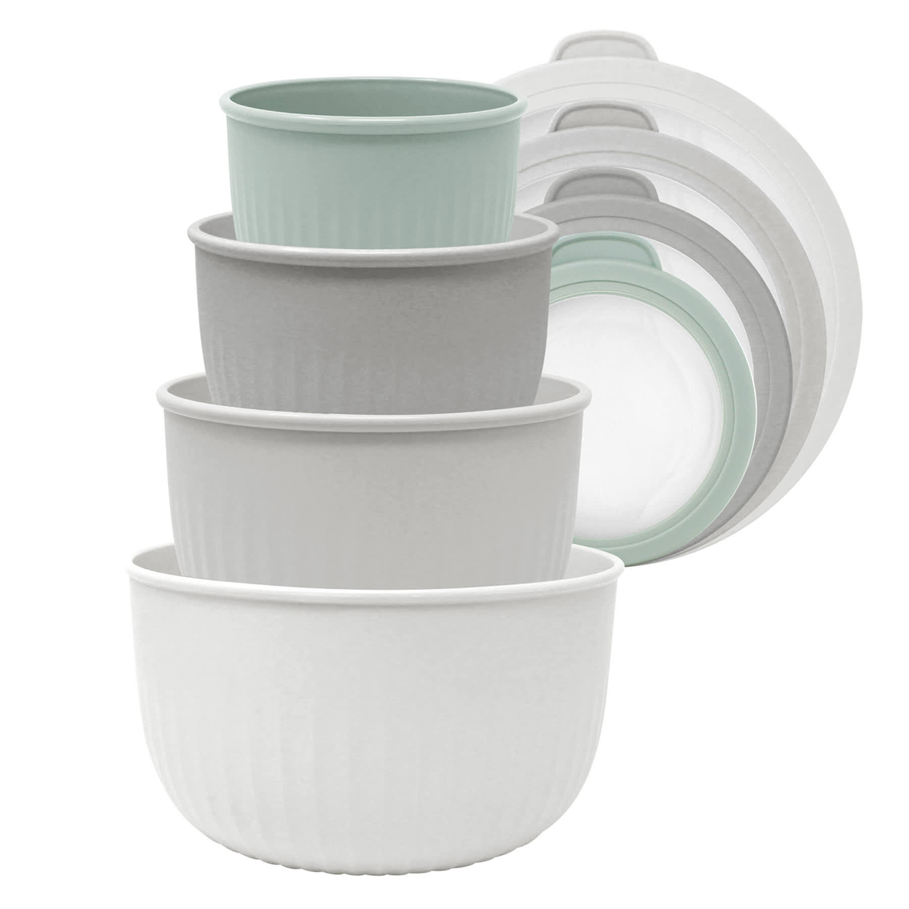 4-Piece Round Storage Bowl Containers, Light Grey