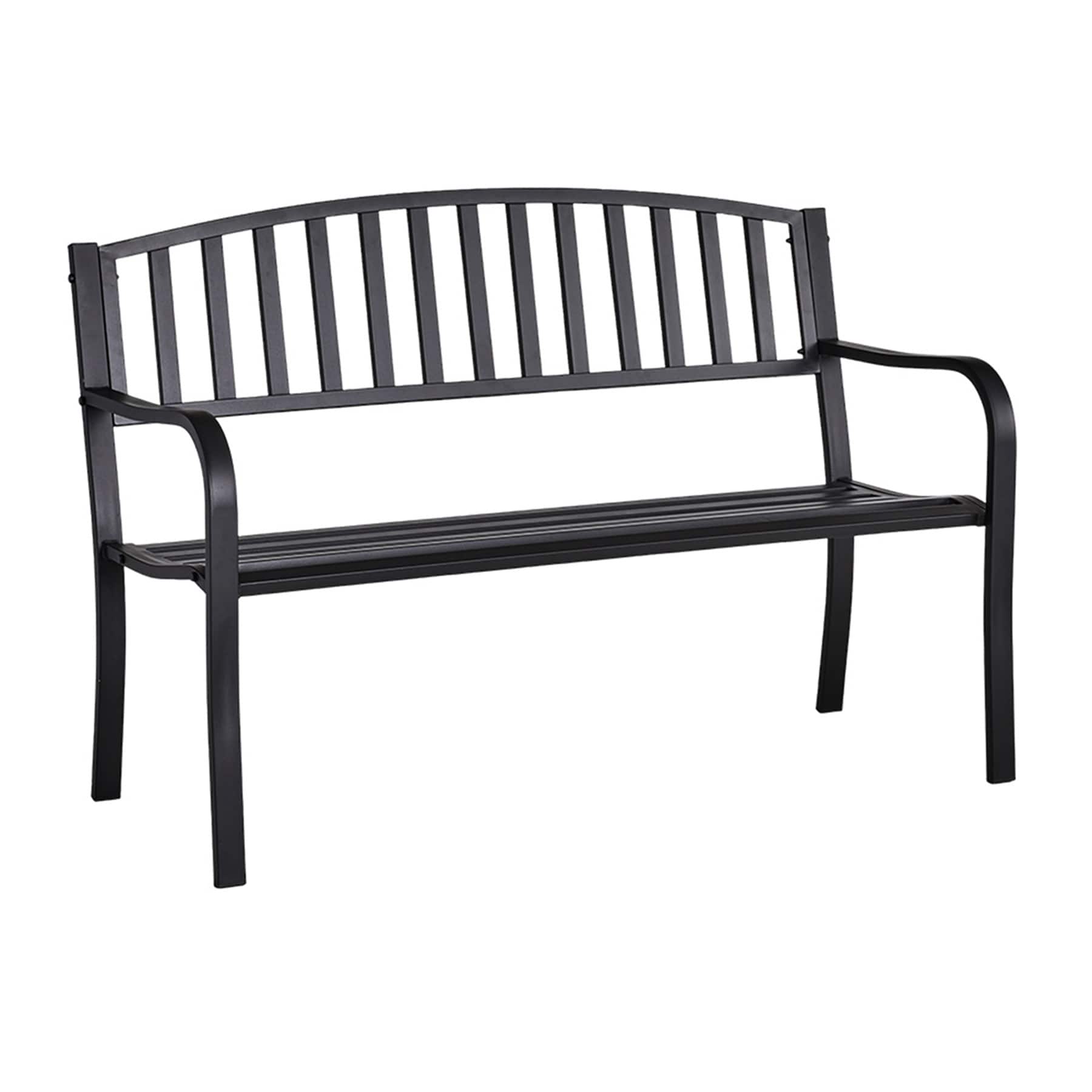 Steel Slat Back Patio Bench, Black