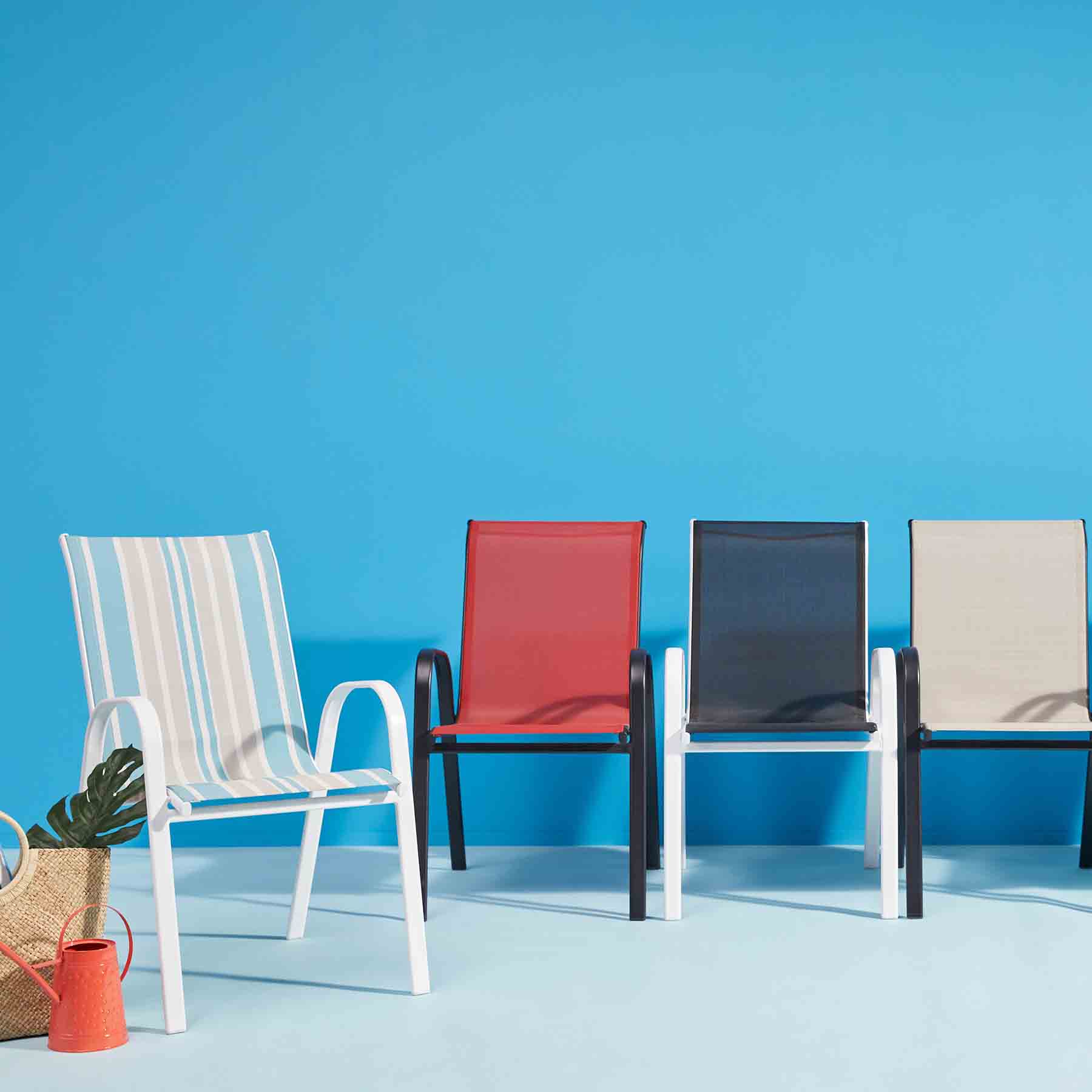 Stackable Sling Patio Chair, Black & White