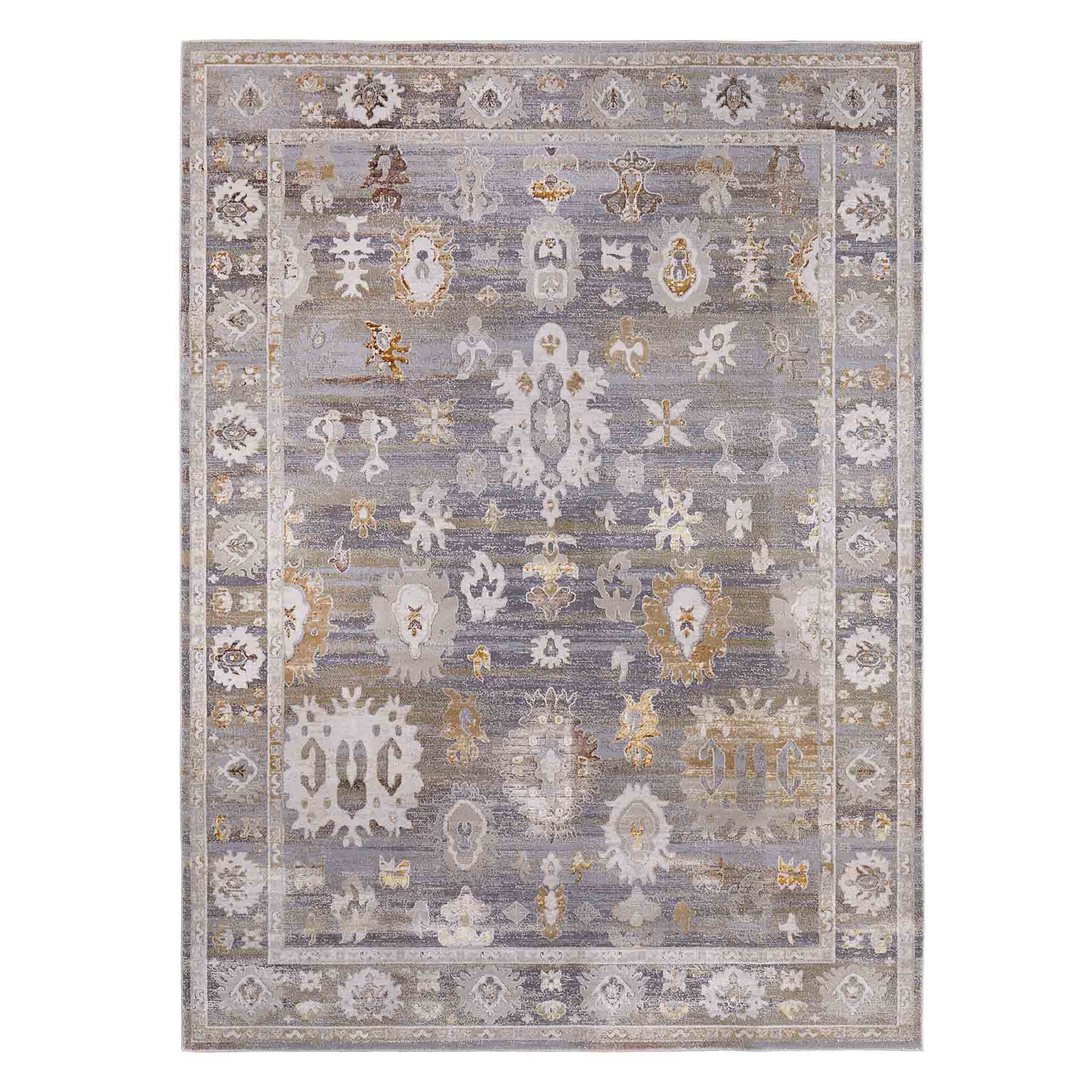 (A509) Found & Fable Thornhill Grey & Gold Floral Medallion Accent Rug, 3x5