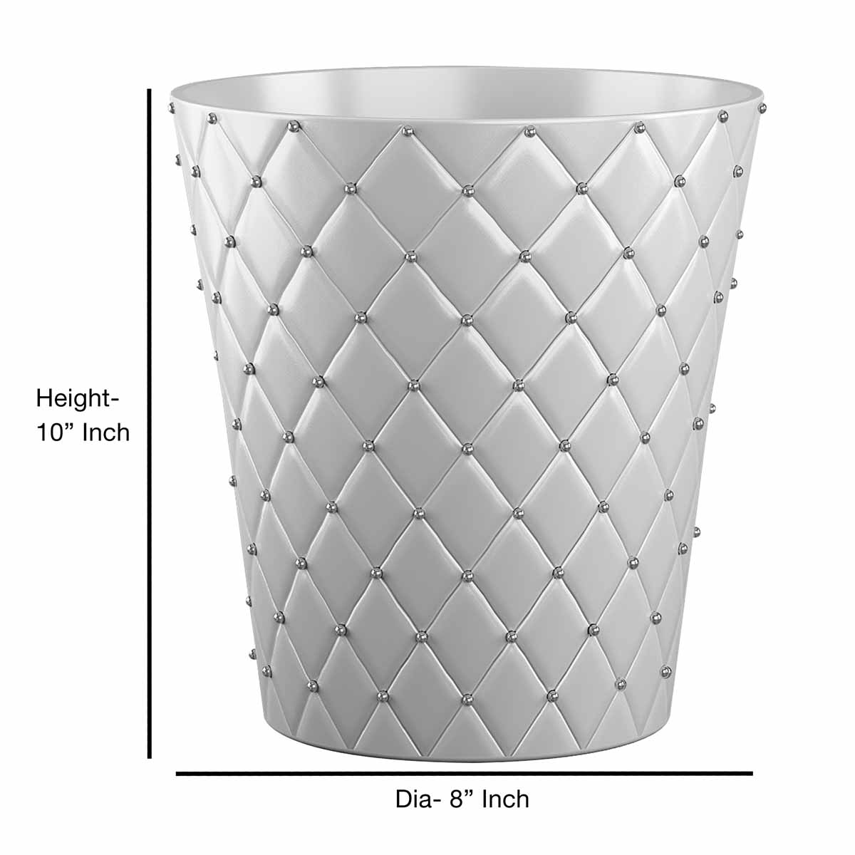 Providence White Quilted Stud Wastebasket, 10.4"