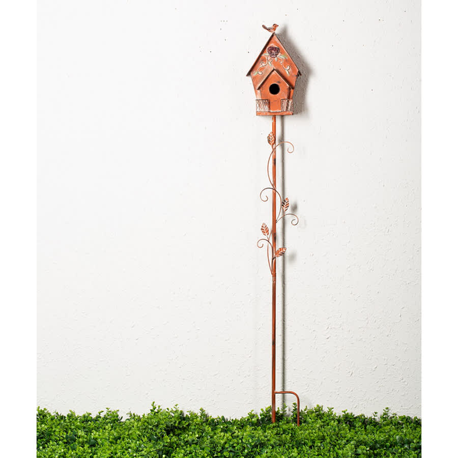 Yellow Metal Birdhouse Yard Stake, 58"