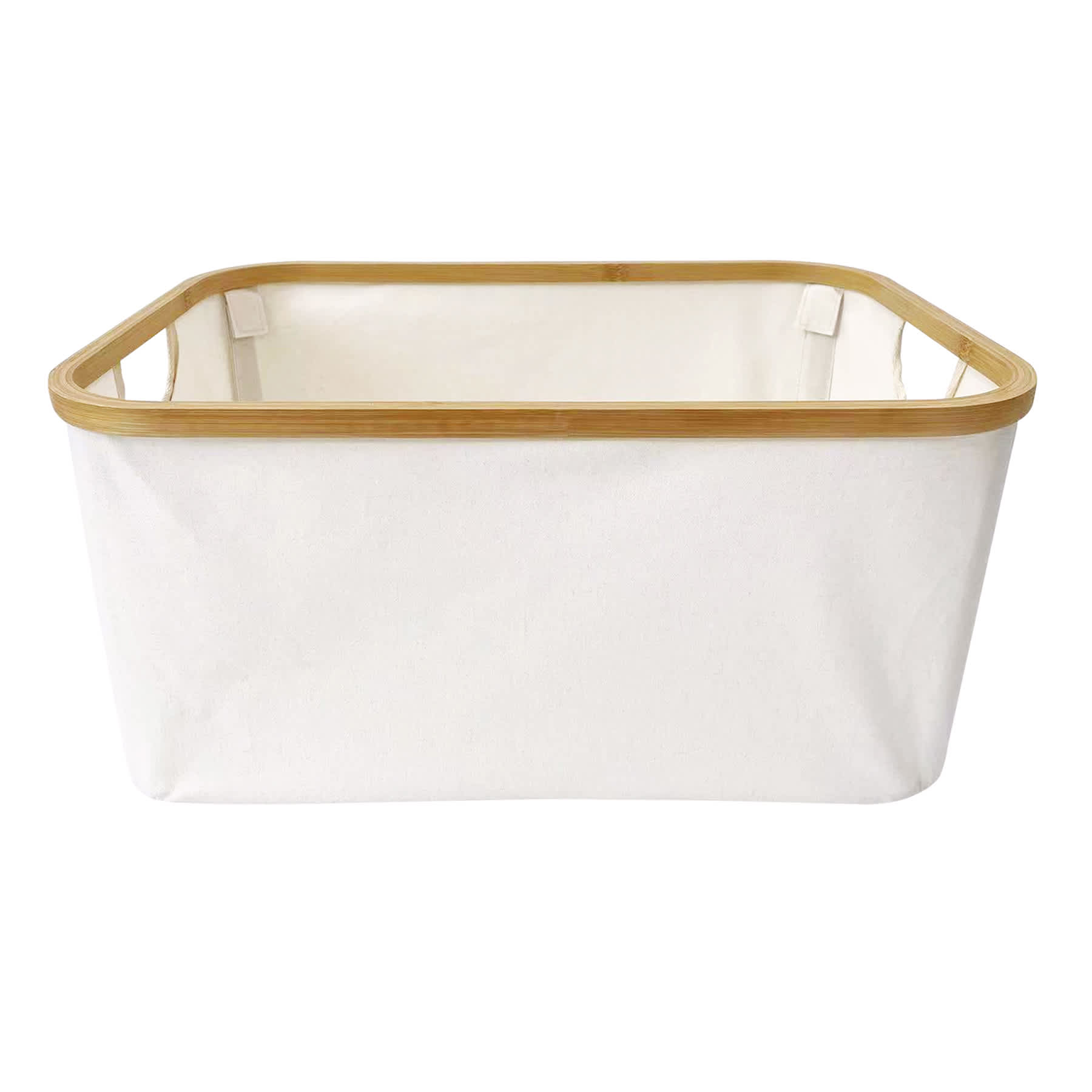 White Collapsible Fabric & Bamboo Laundry Basket