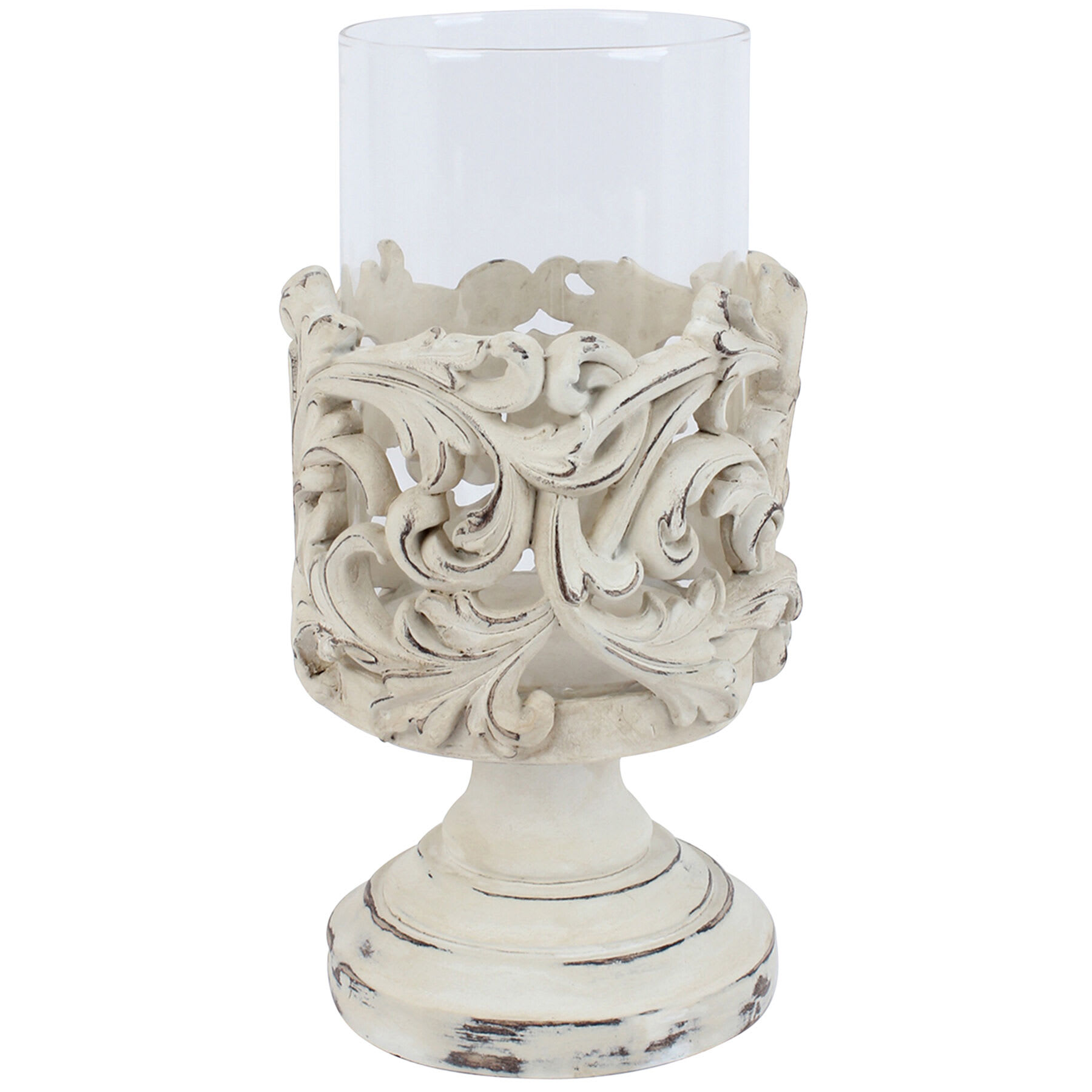 White Carved Candle Holder, 9"