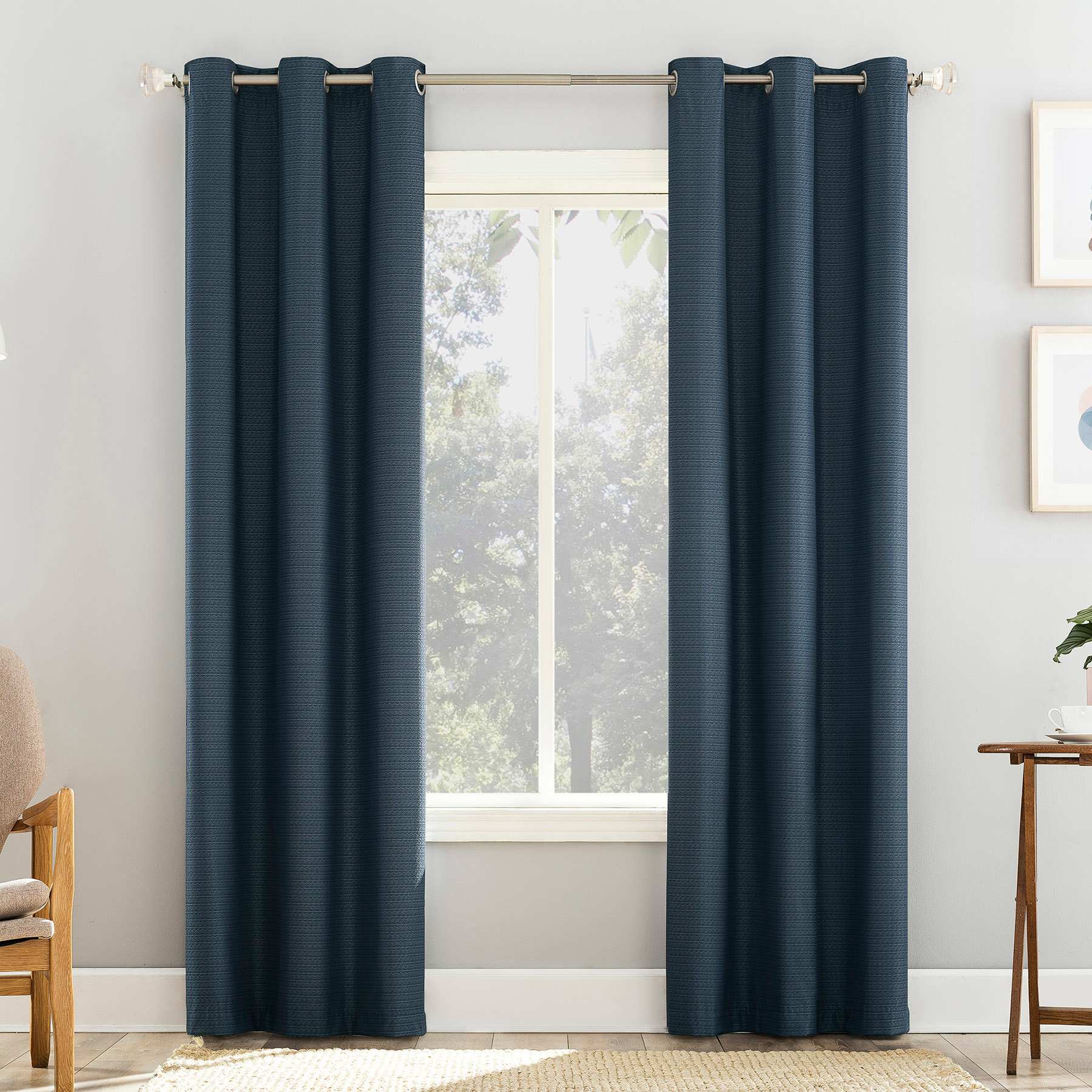 Navy Blue Room Darkening Grommet Curtain Panel, 84"