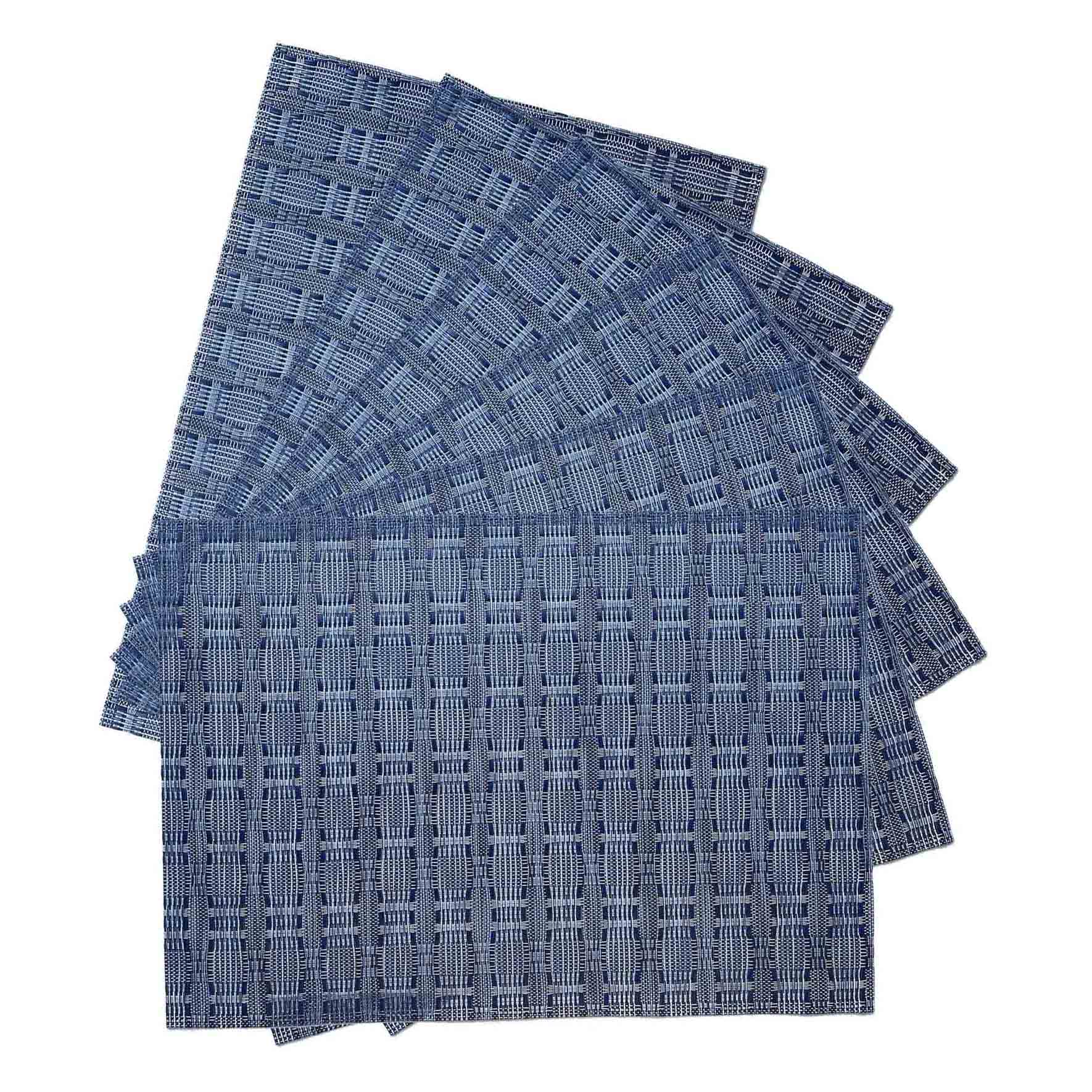 Set of 6 Marquis Blue Woven Vinyl Placemats, 13x18