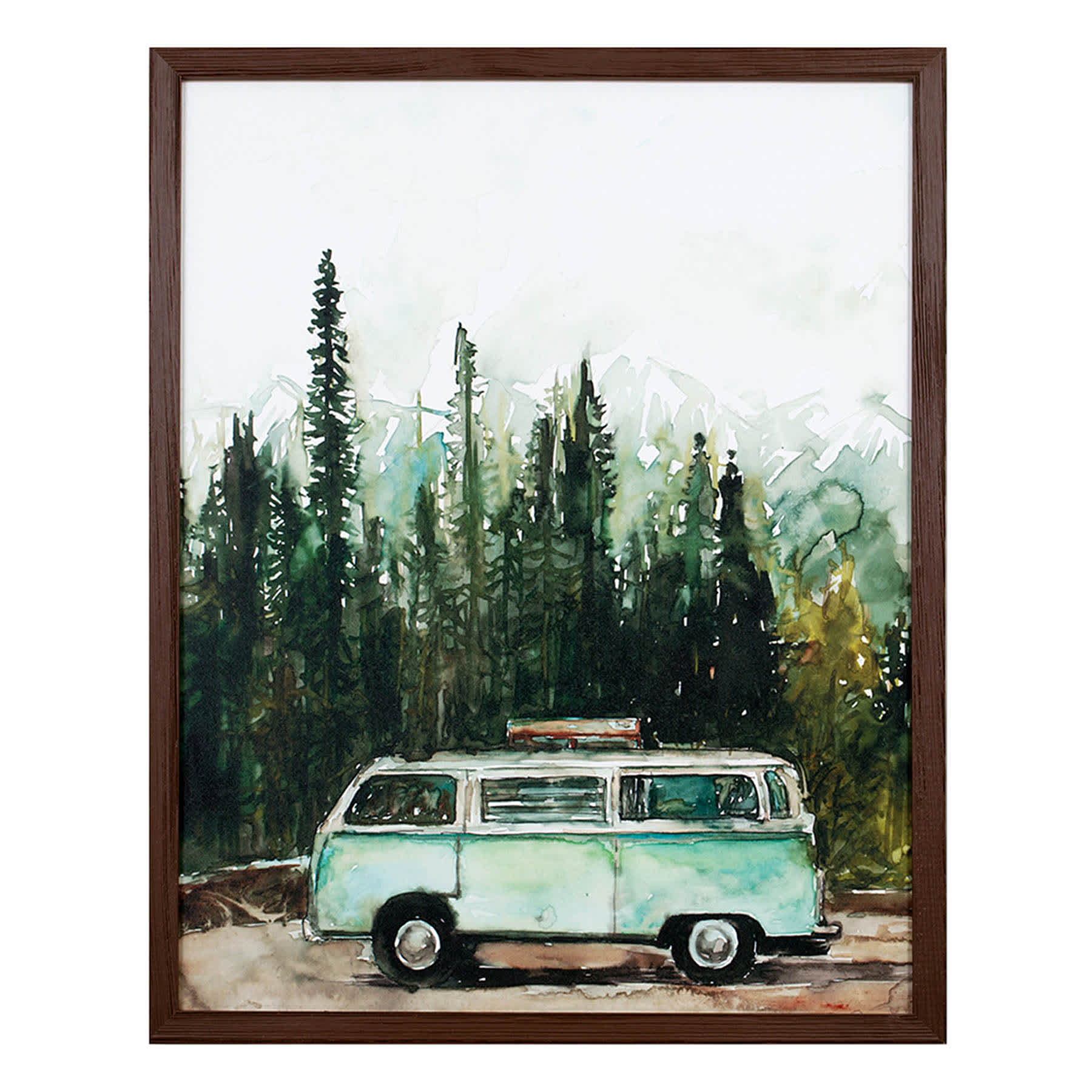 Retro Van In The Woods Framed Wood Wall Decor, 16x20