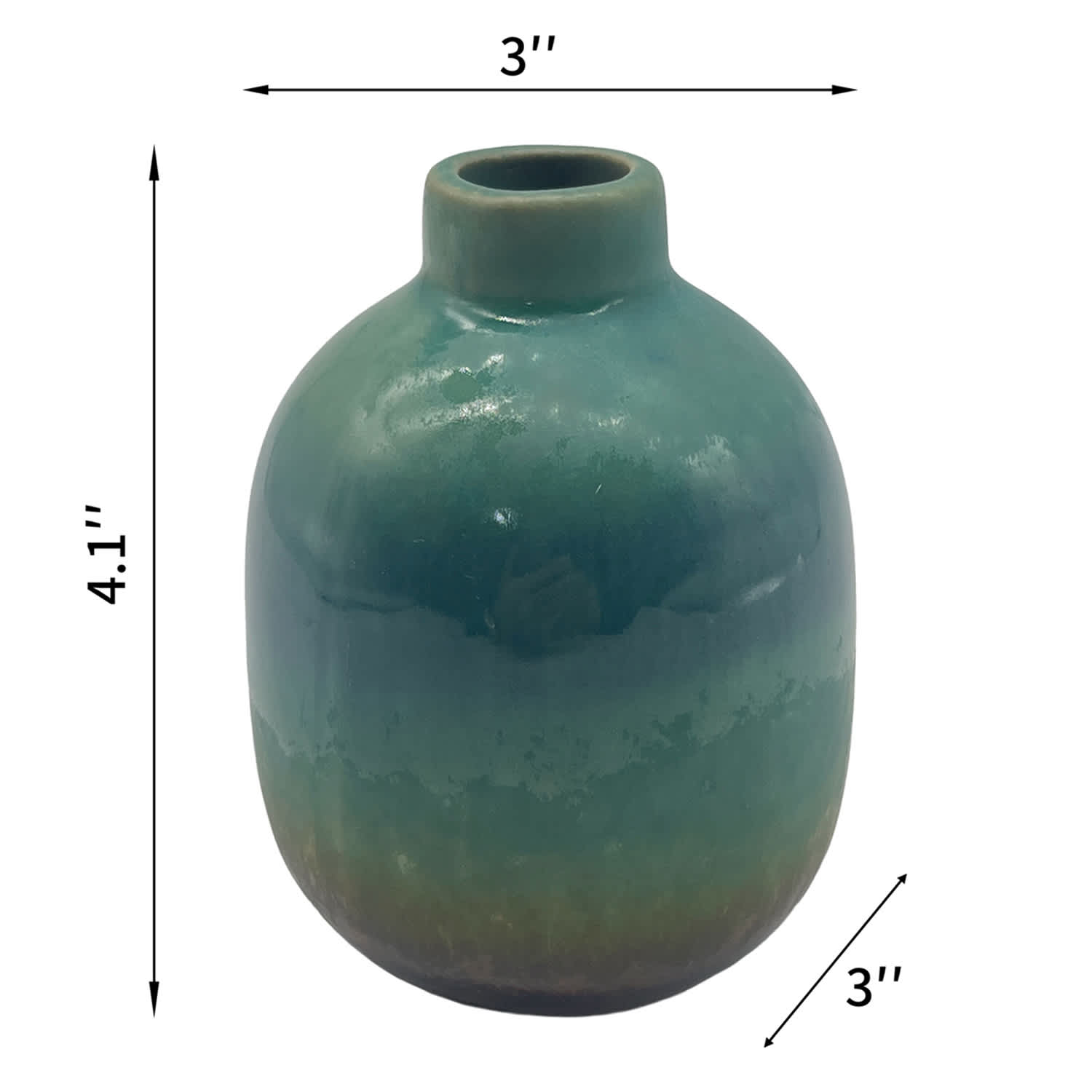 Aqua Green Glazed Ceramic Vase, 4"