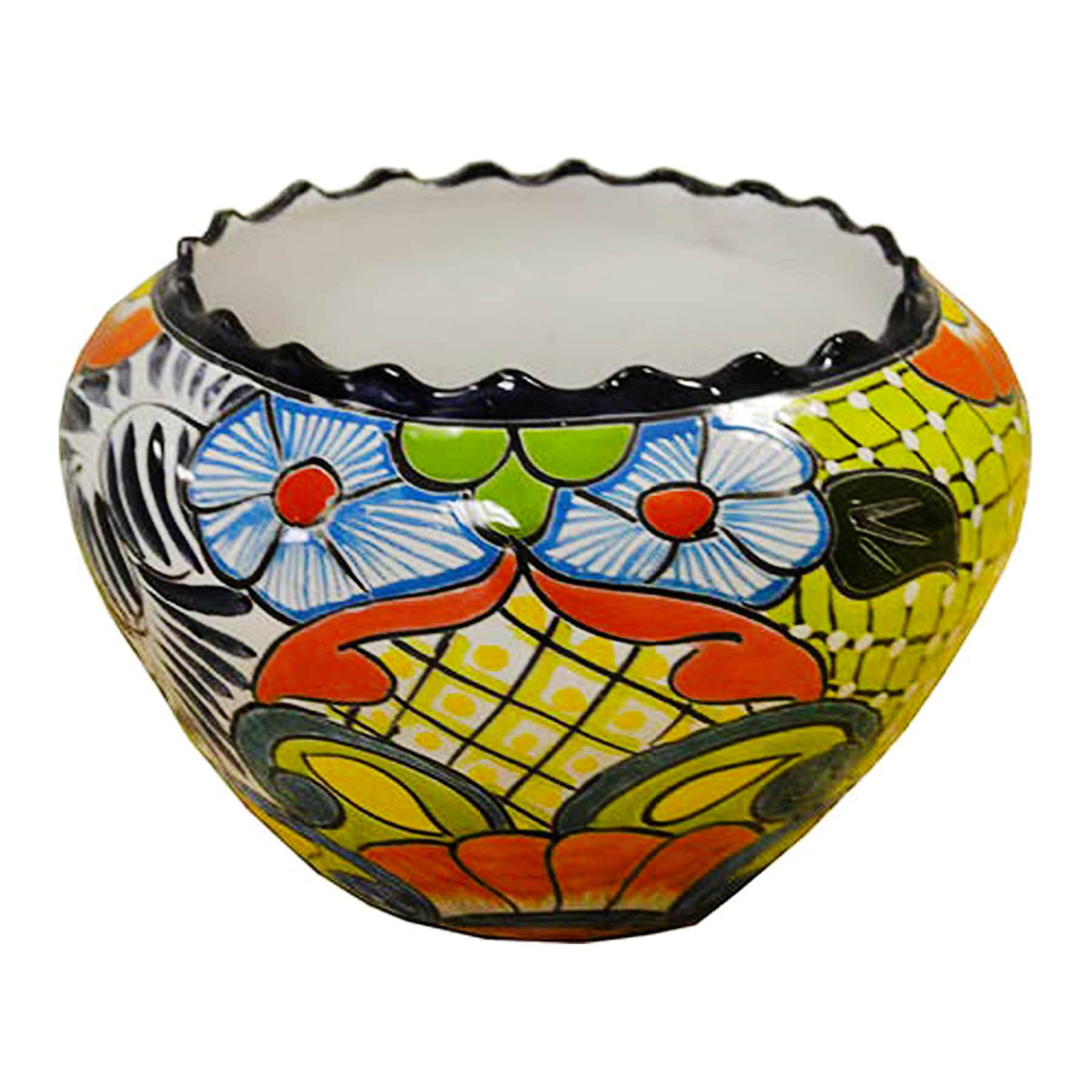Hand Painted Talavera Scalloped-Edge Outdoor Planter, Small