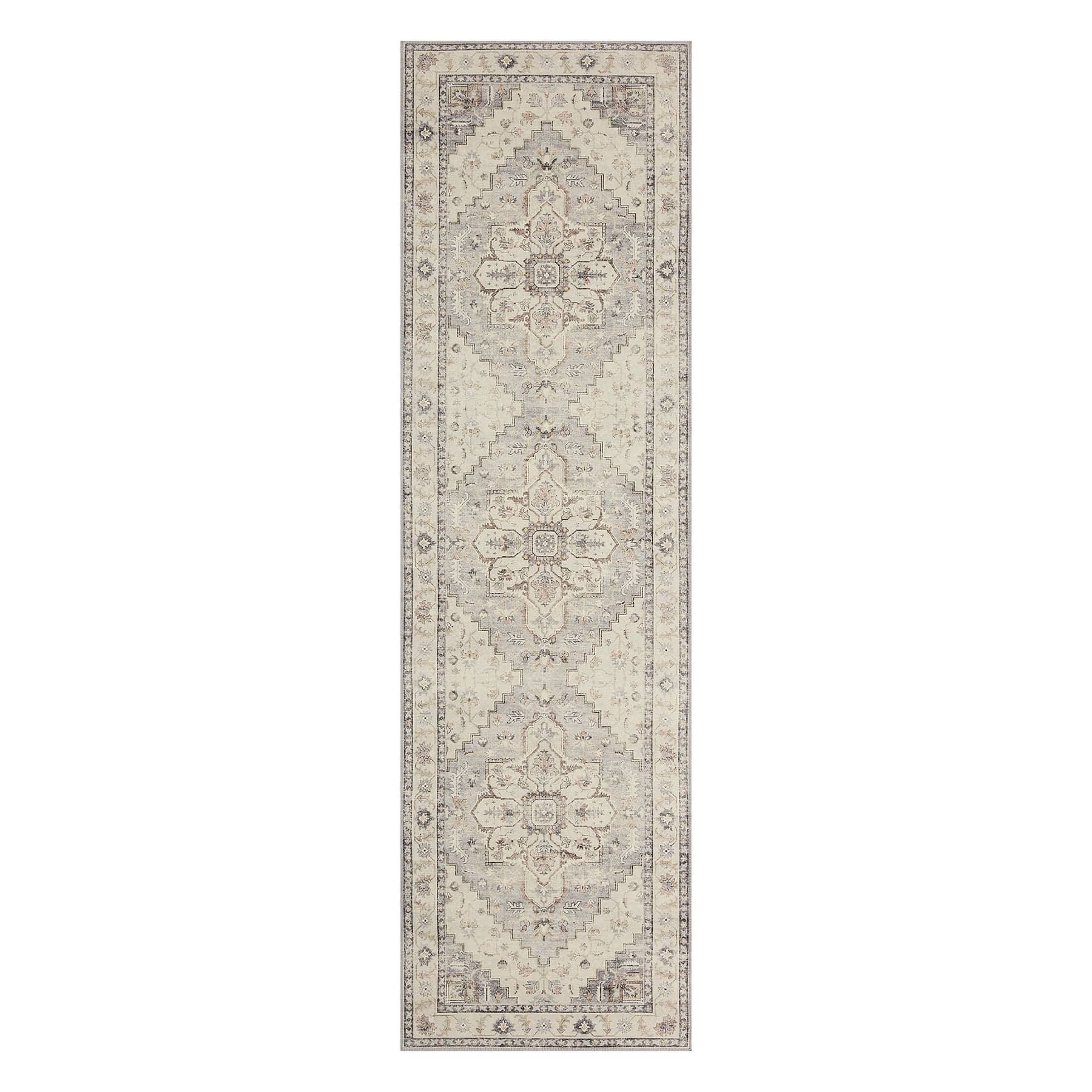 (D576) Honeybloom Grand Villa Taupe Medallion Runner, 2x7