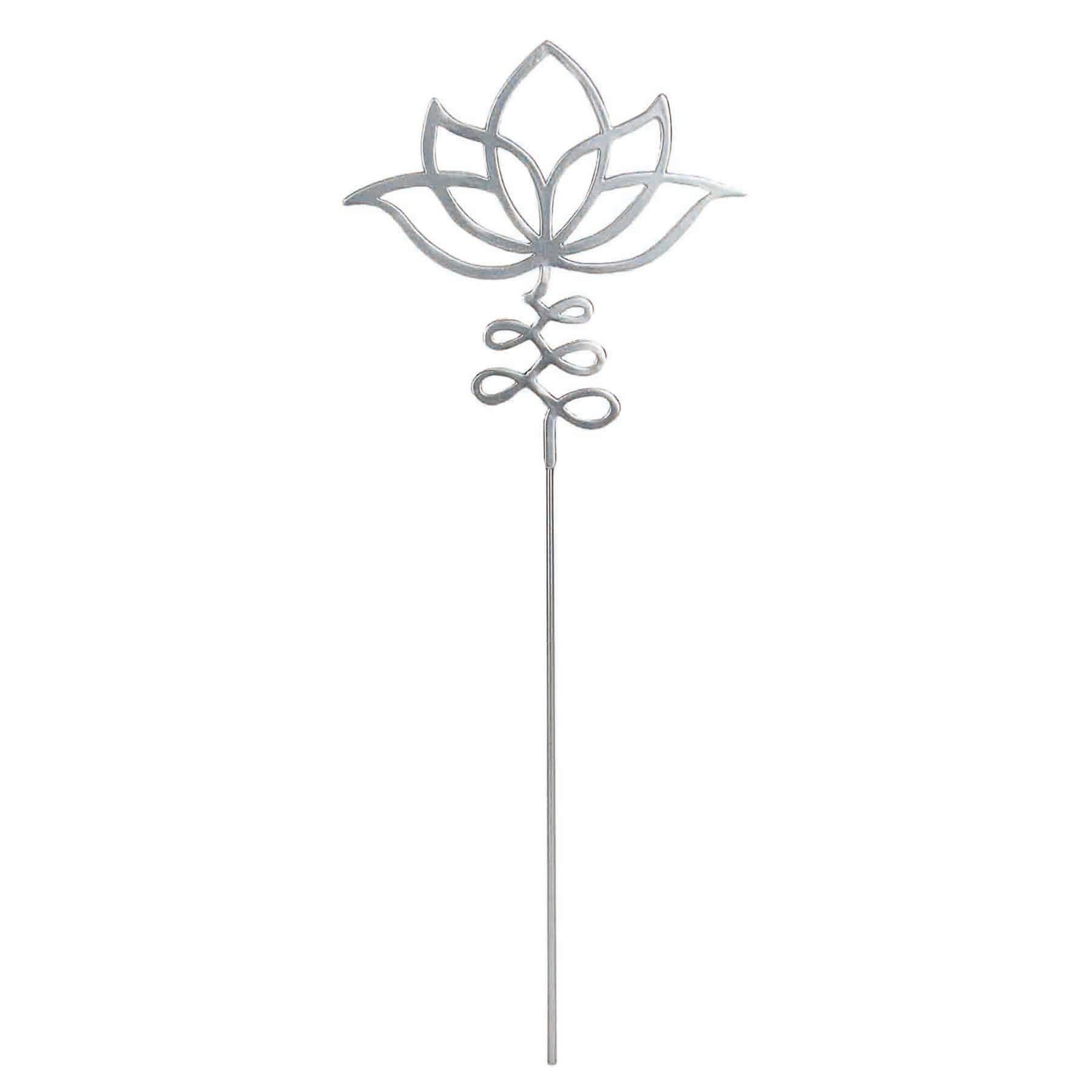 Found & Fable Silver Metal Lotus Flower Yard Pick, 12"