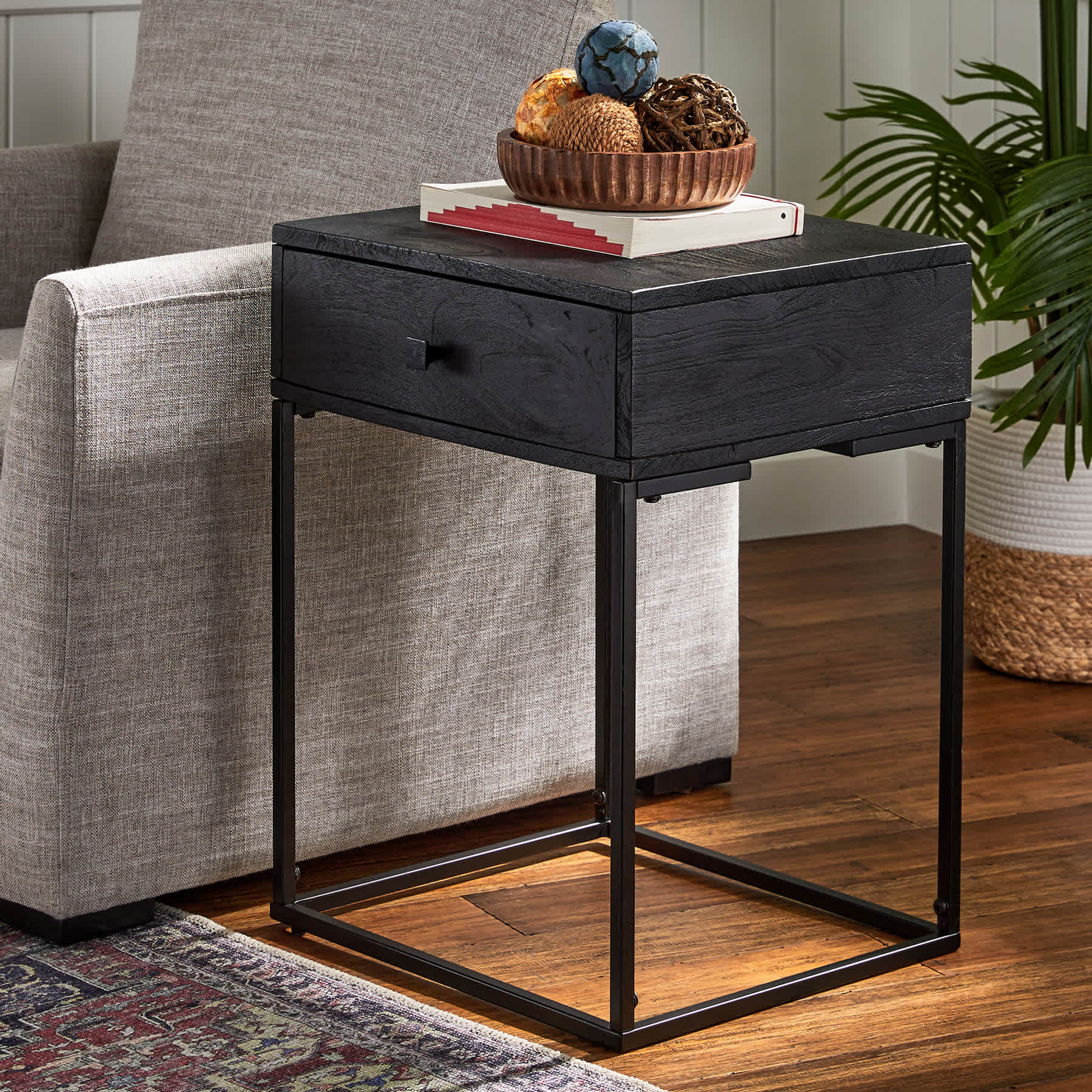 Found & Fable Kayla Rustic Black Nightstand