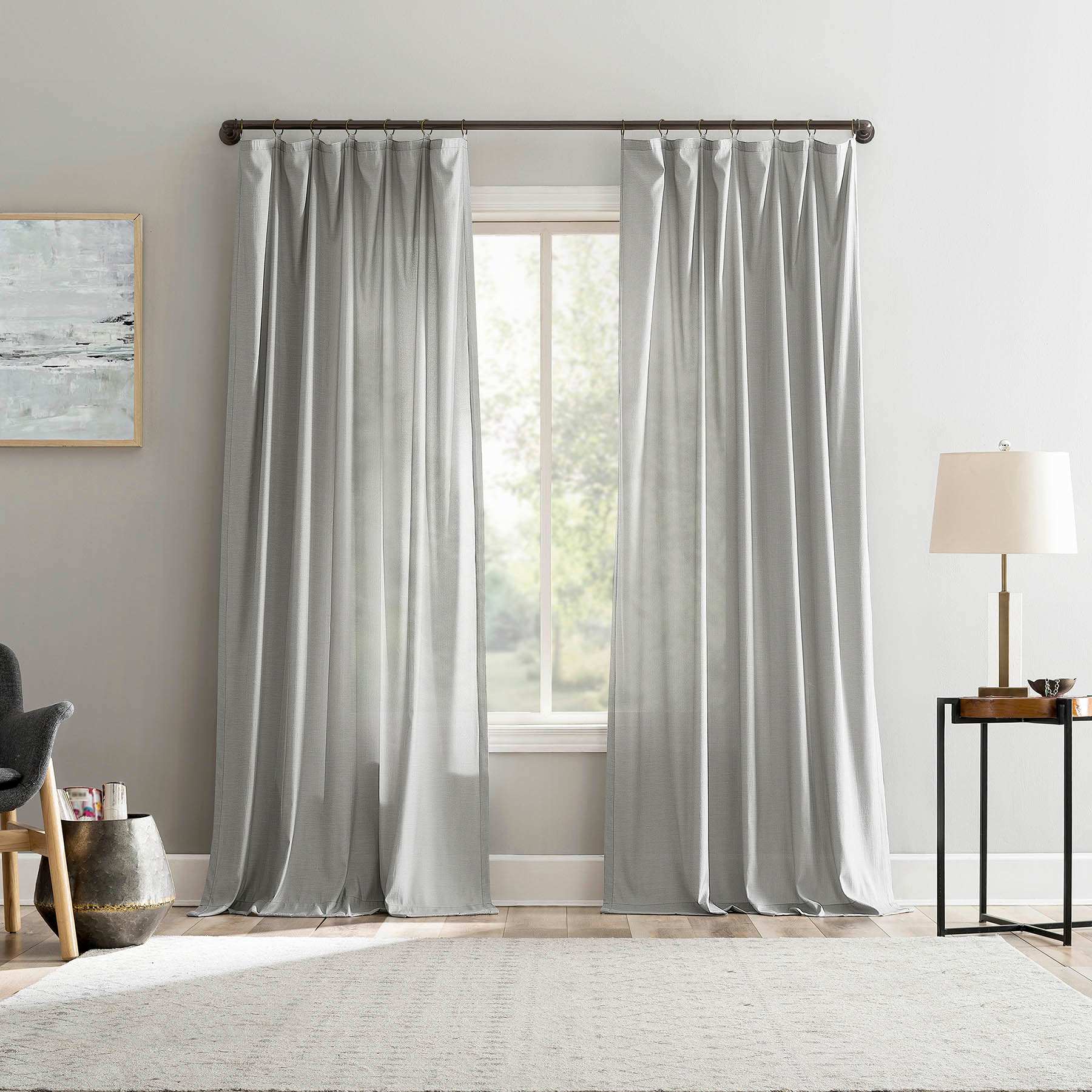 Lathan Grey Sheer Ring Top Single Curtain Panel, 84"