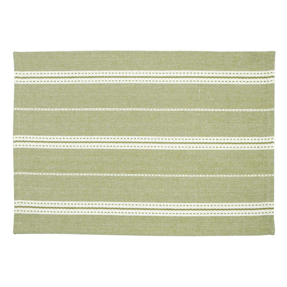Set of 4 Green with Ivory Striped Placemats, 13x19
