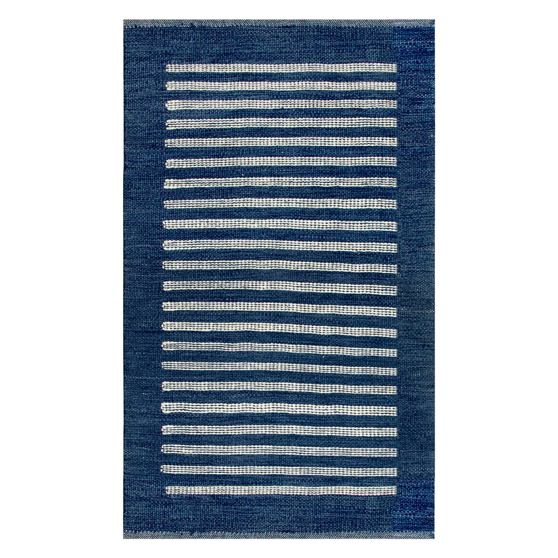 (B856) Honeybloom Roka Blue & White Striped Accent Rug, 3x5