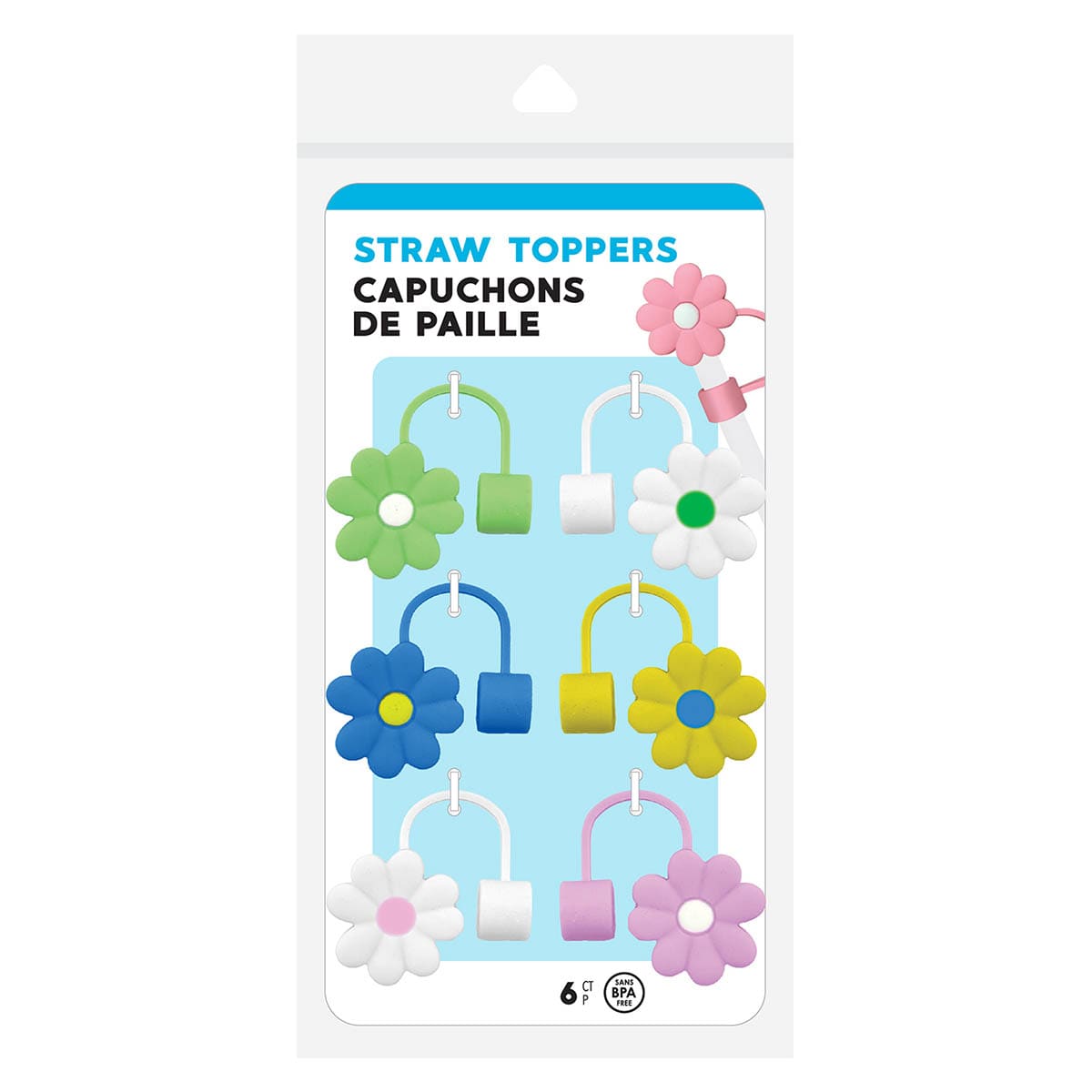 Straw Topper 6pk Flowers
