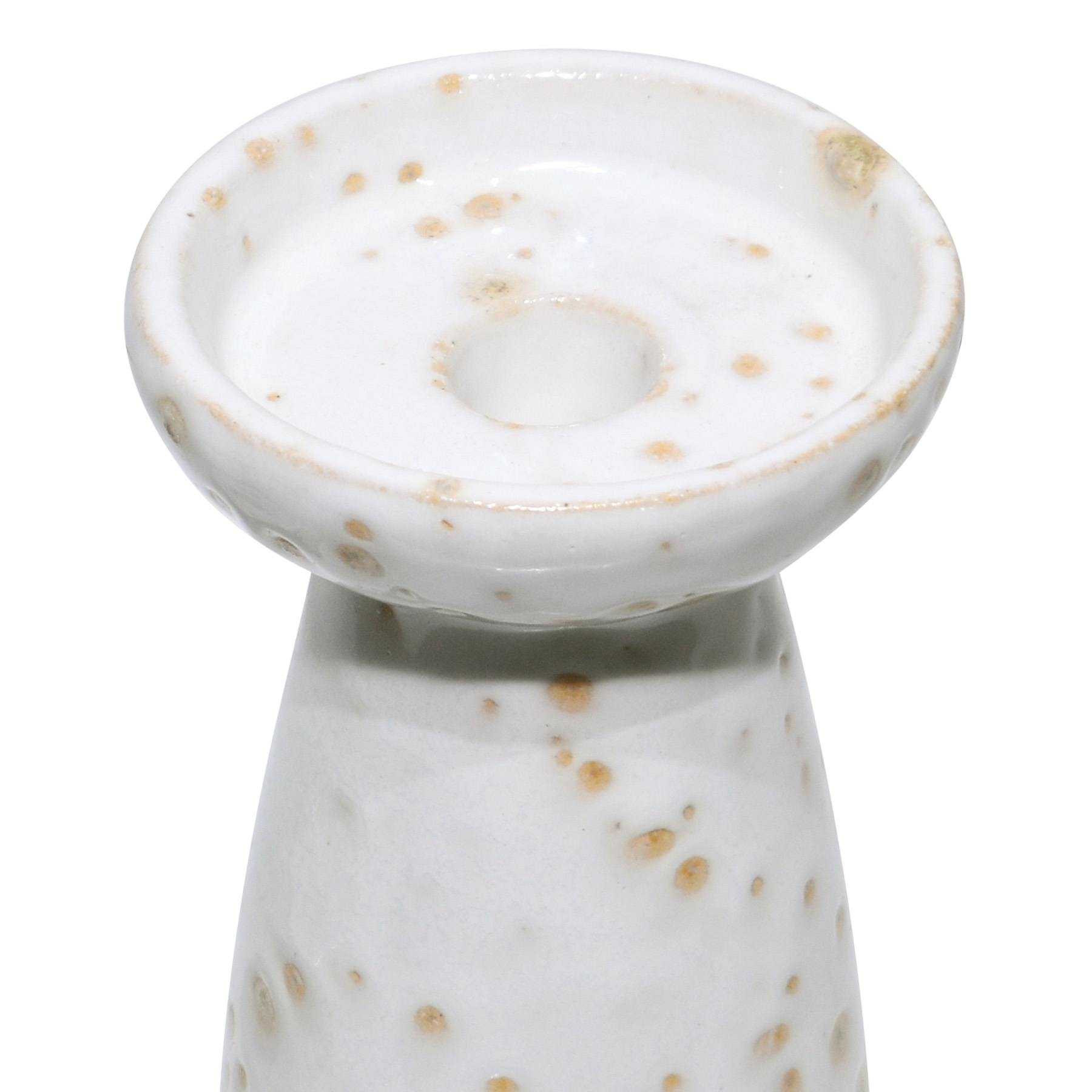 Vana White Ceramic Pillar Candle Holder, 7.5"