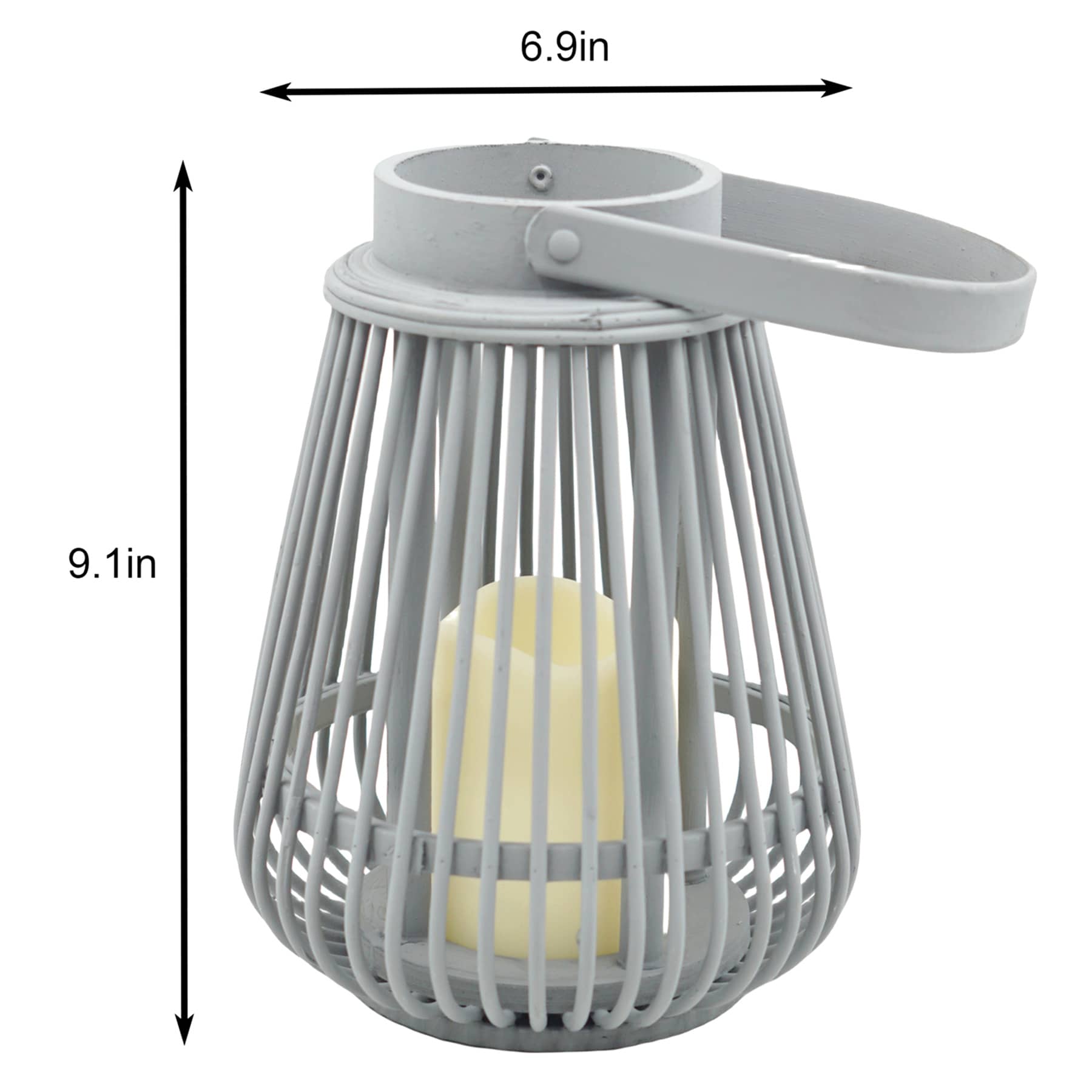Grey LED Rattan Lantern, 7x9