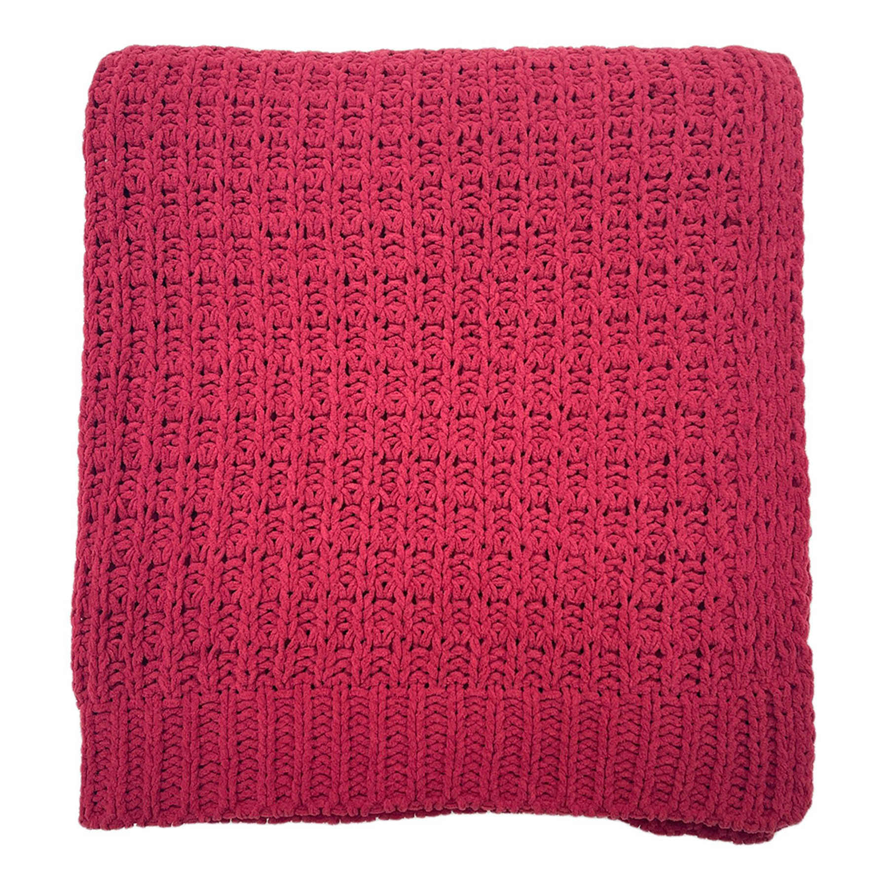 Red Chenille Knit Throw Blanket, 50x60