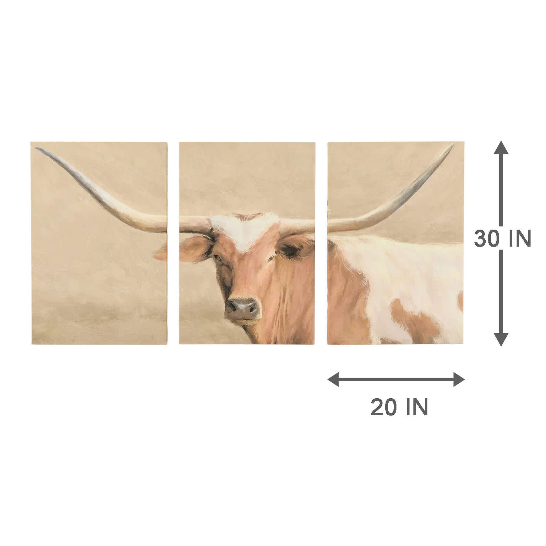 Stacked Three Longhorn Parchment Canvas, 20x30