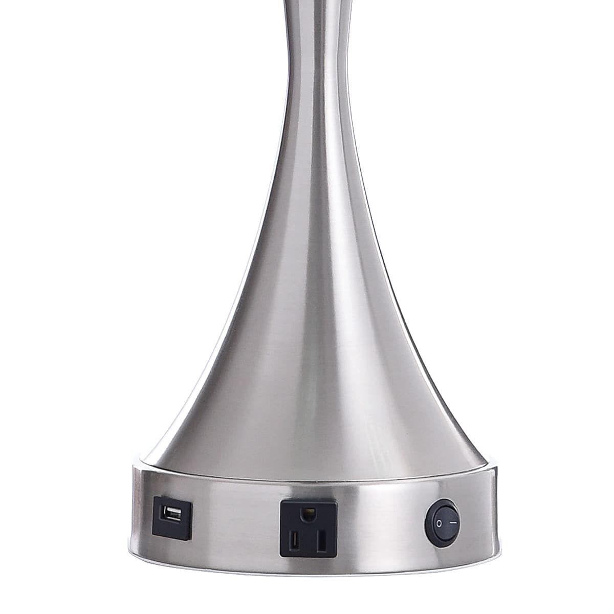 Silver Hourglass Metal Large Table Lamp Base with USB Port, 24"
