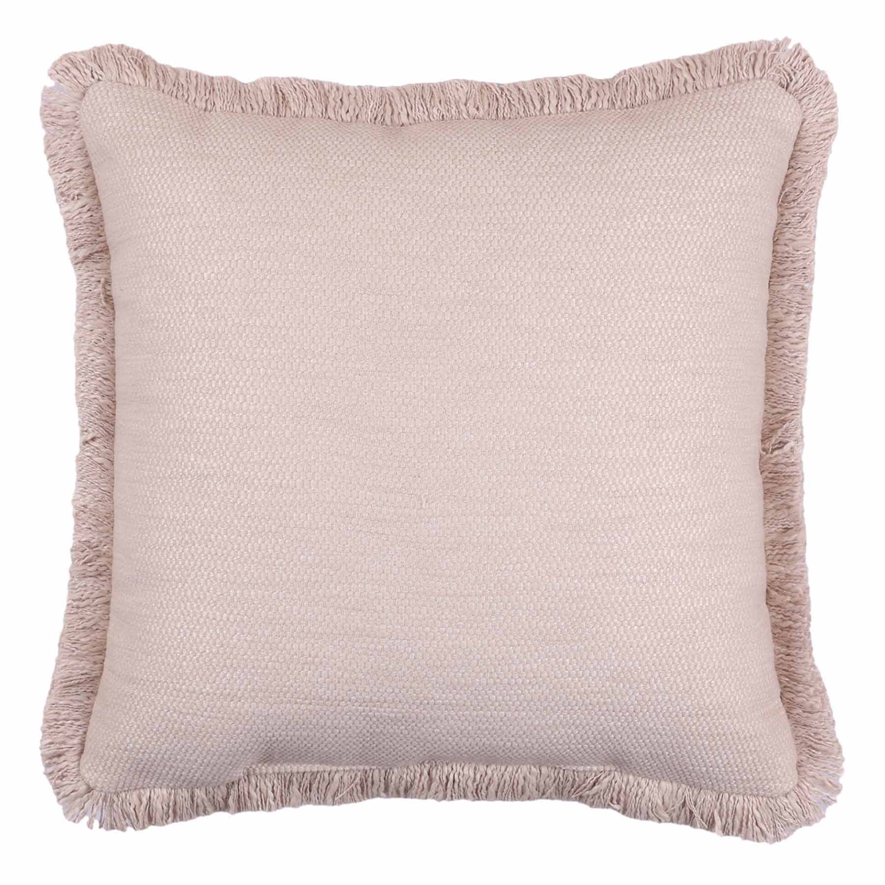 Found & Fable Solid Taupe Woven Throw Pillow with Fringe, 18"