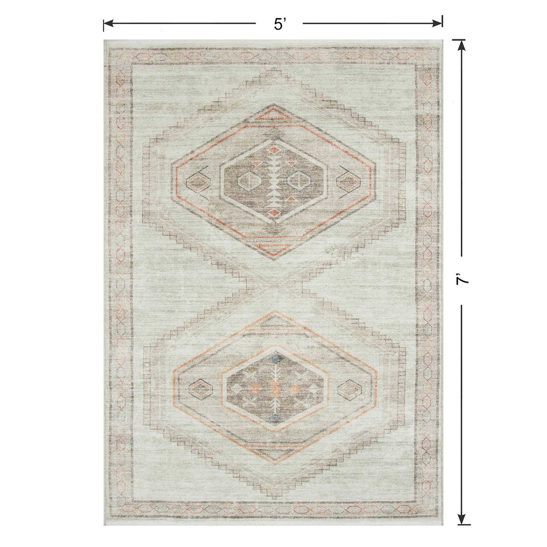 (B830) Pink Multicolor Tribal Washable Area Rug, 5x7
