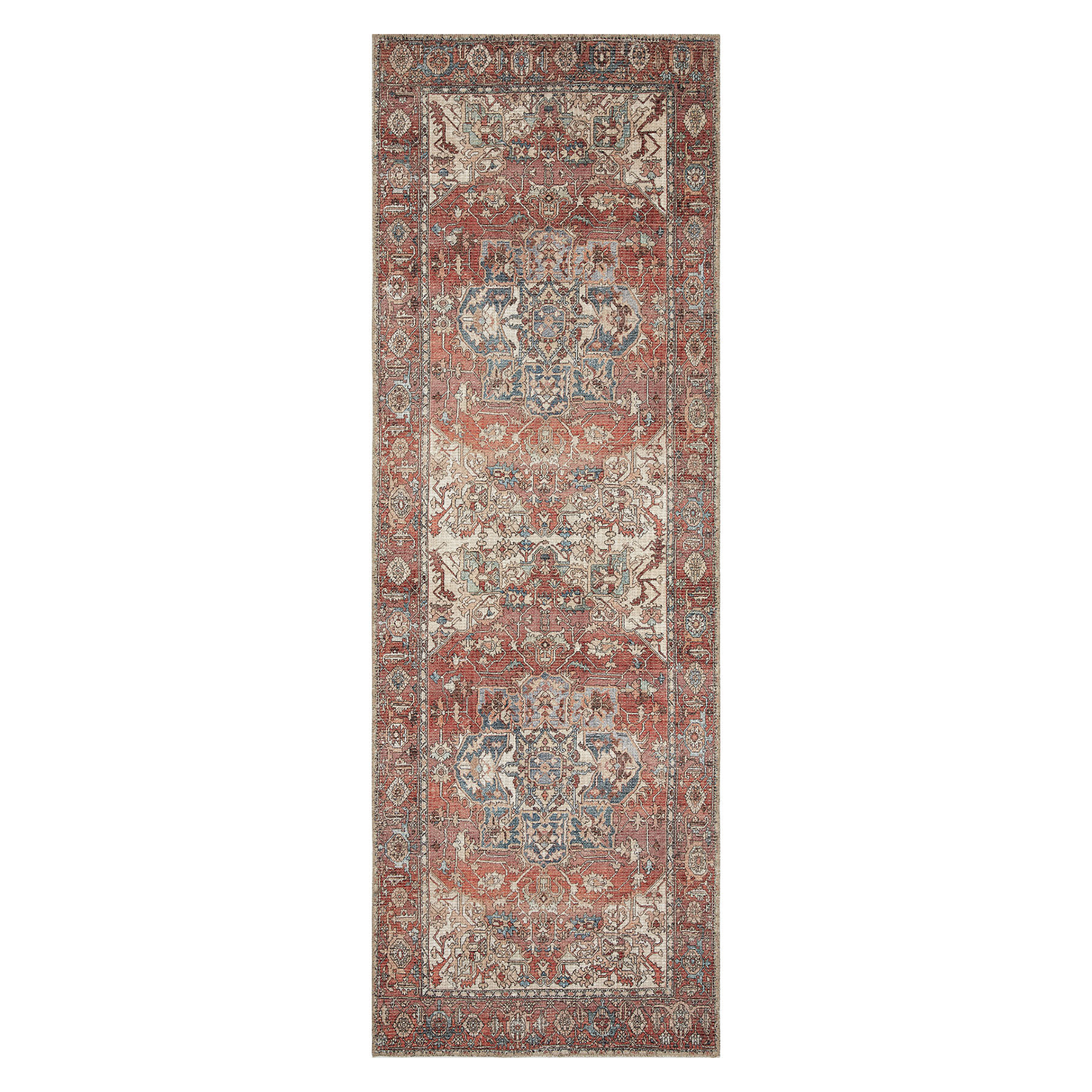 (B670) Valentina Terracotta Multicolor Medallion Runner, 2x7