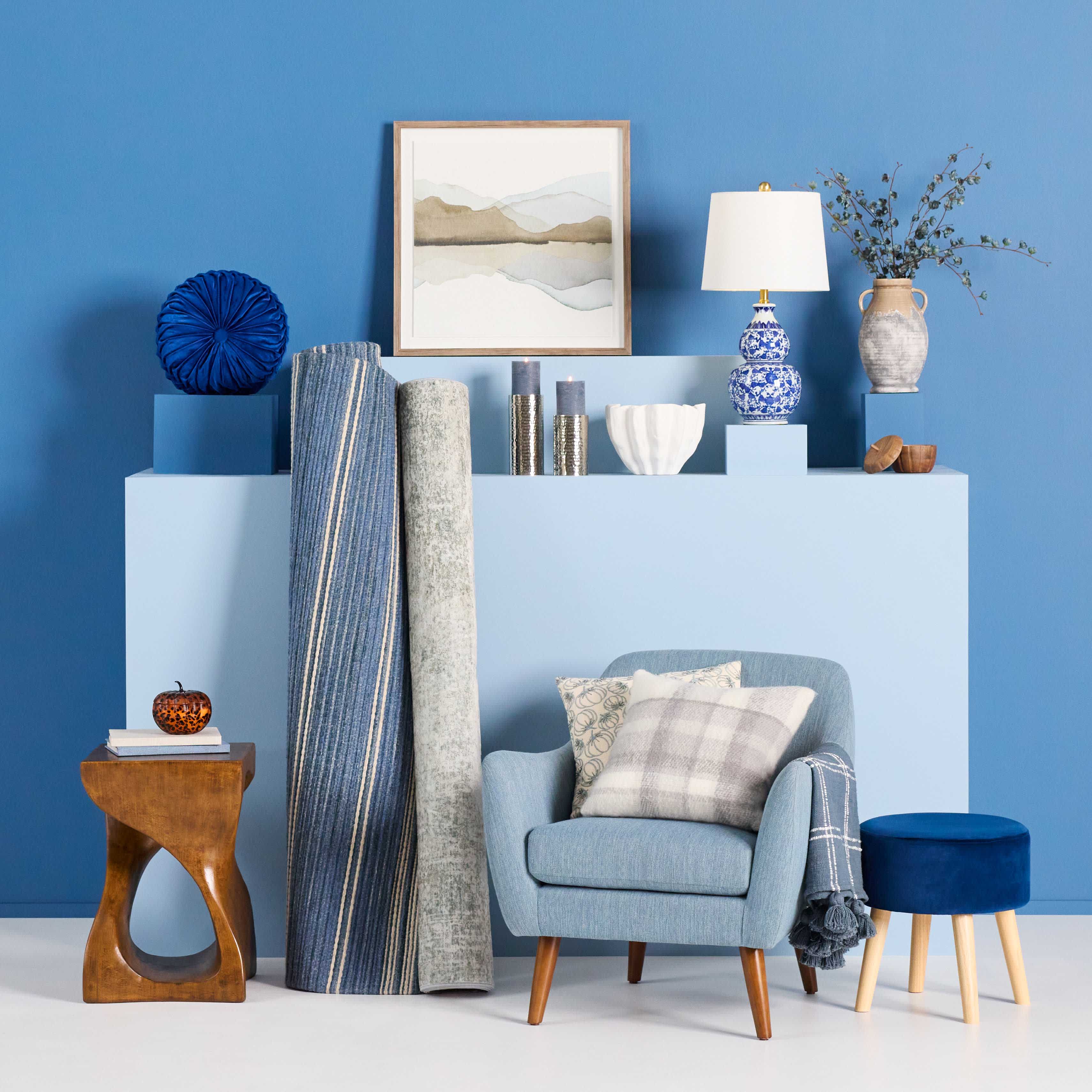 Honeybloom Blue Plaid Mohair Throw Pillow, 18"