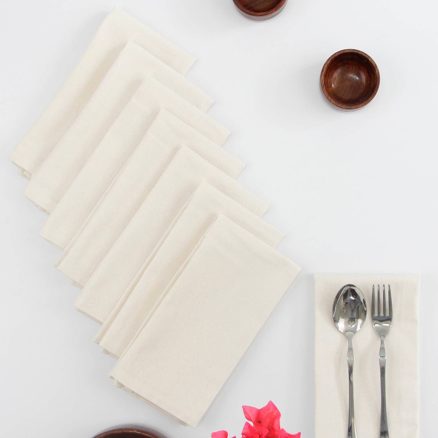 Set of 8 Ivory Cotton Napkins, 18"