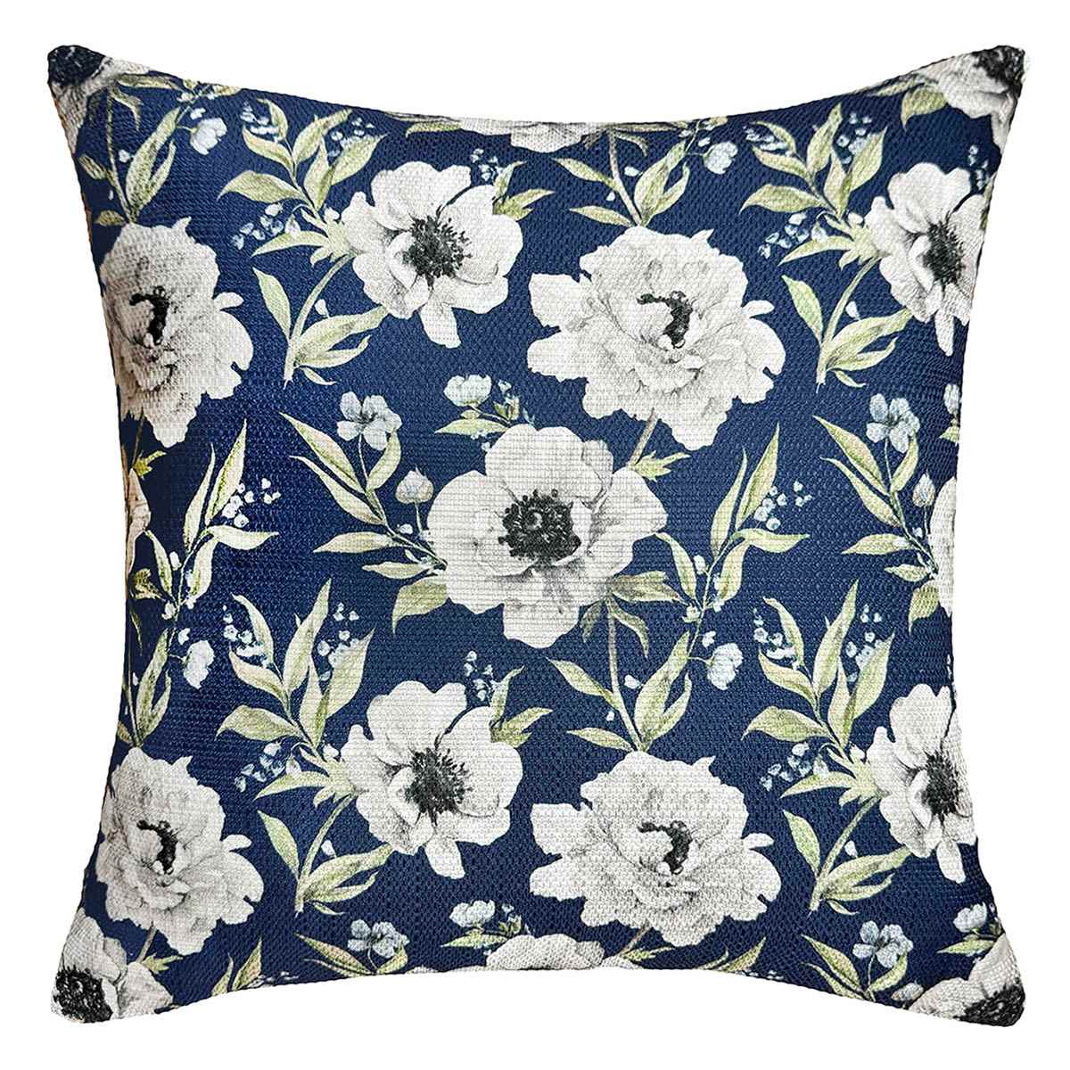 Navy Blue Peony Print Throw Pillow, 18"