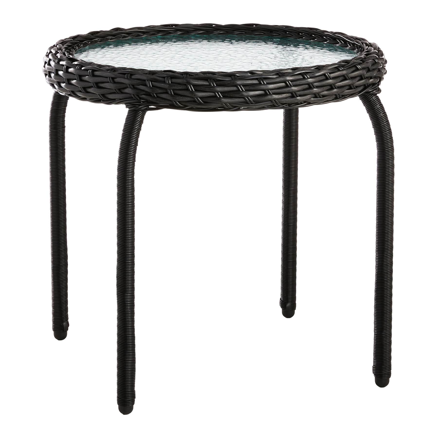 Providence Fairview Wicker Patio Side Table, Black