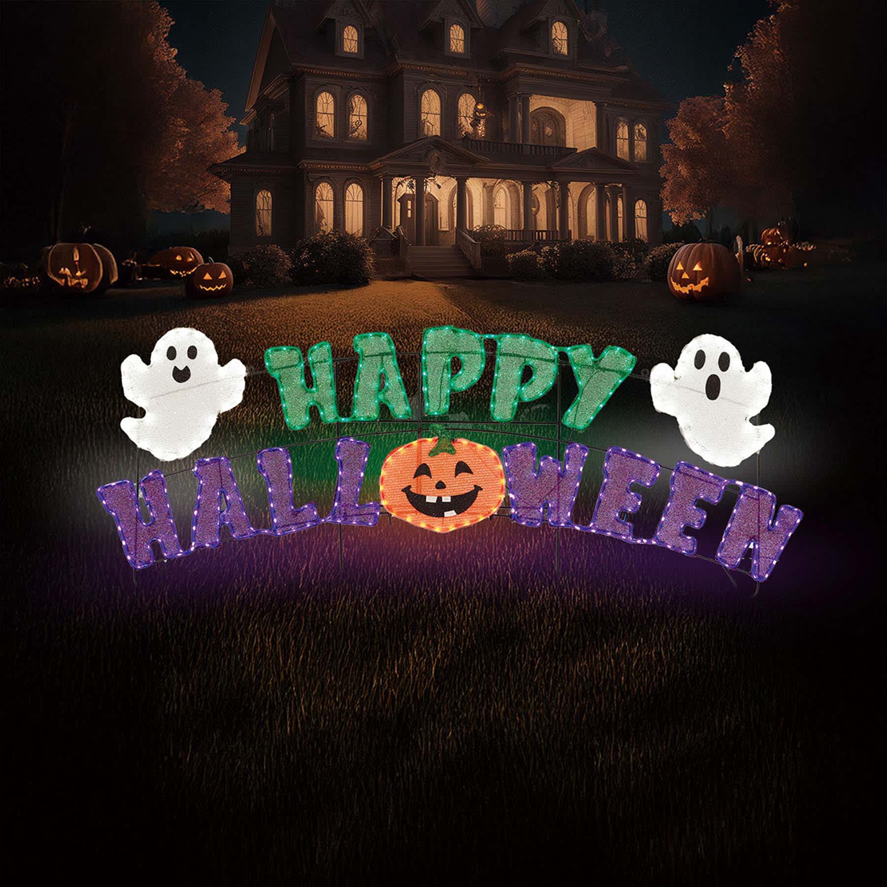 LED Happy Halloween Sign, 5' Wide