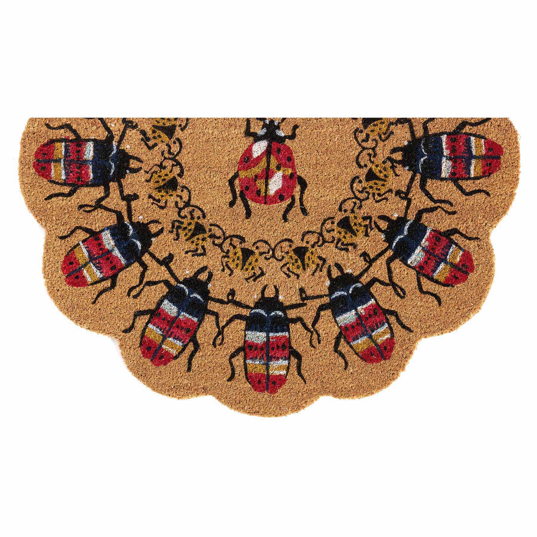Red Beetles Scalloped Slice Coir Mat, 18x30