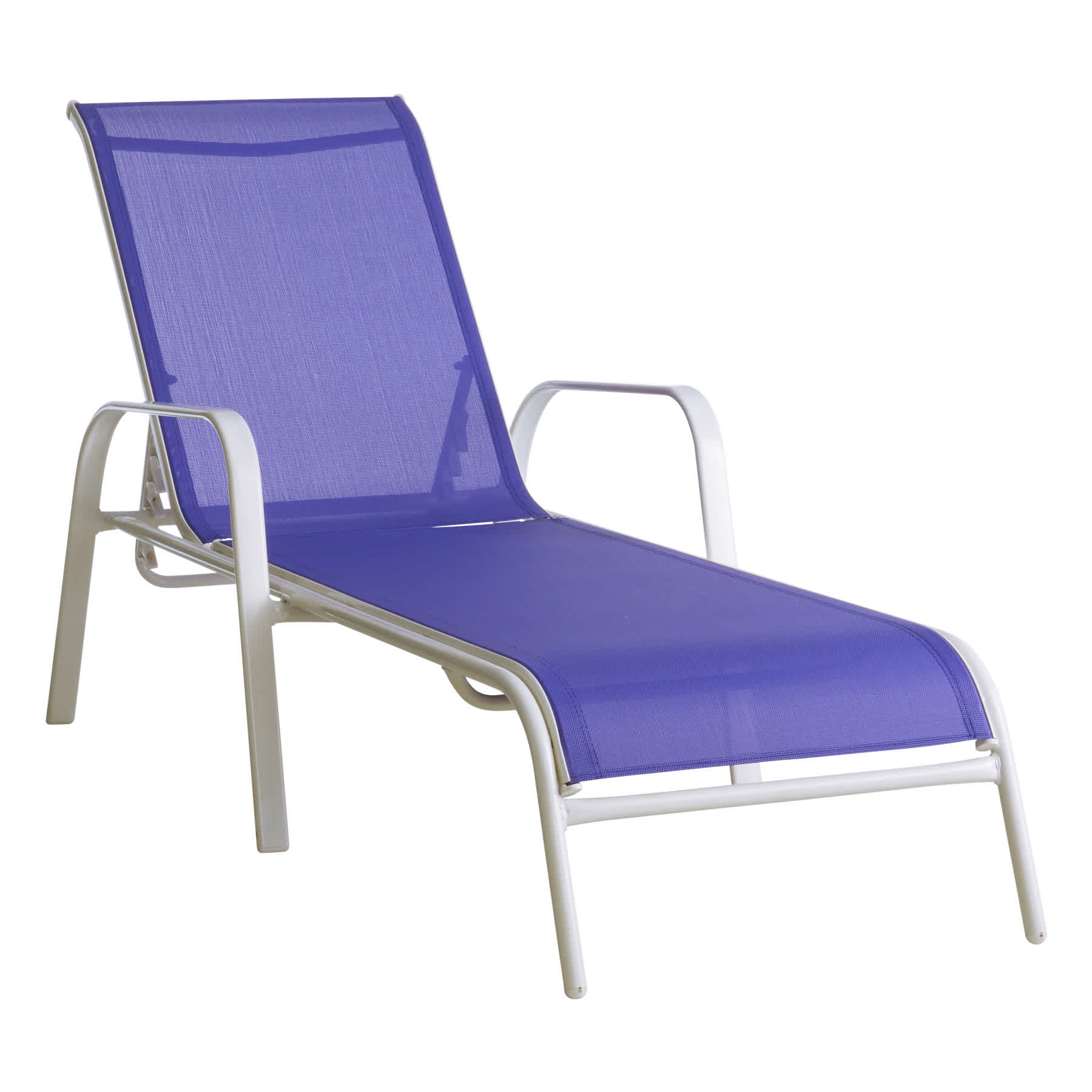 Stackable Sling Patio Chaise Lounge Chair, Cobalt Blue & White