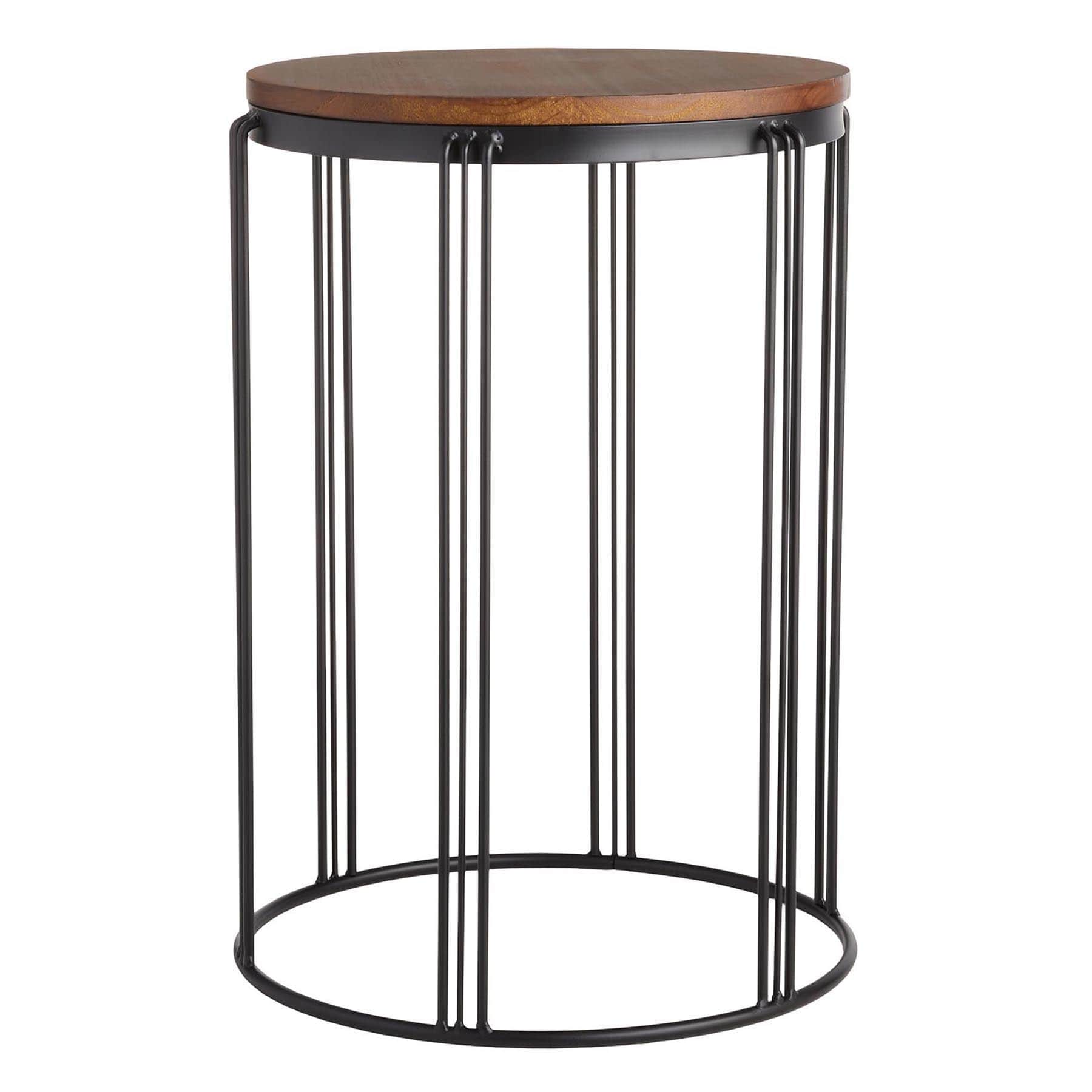 Wooden Top & Black Metal Plant Stand, Medium