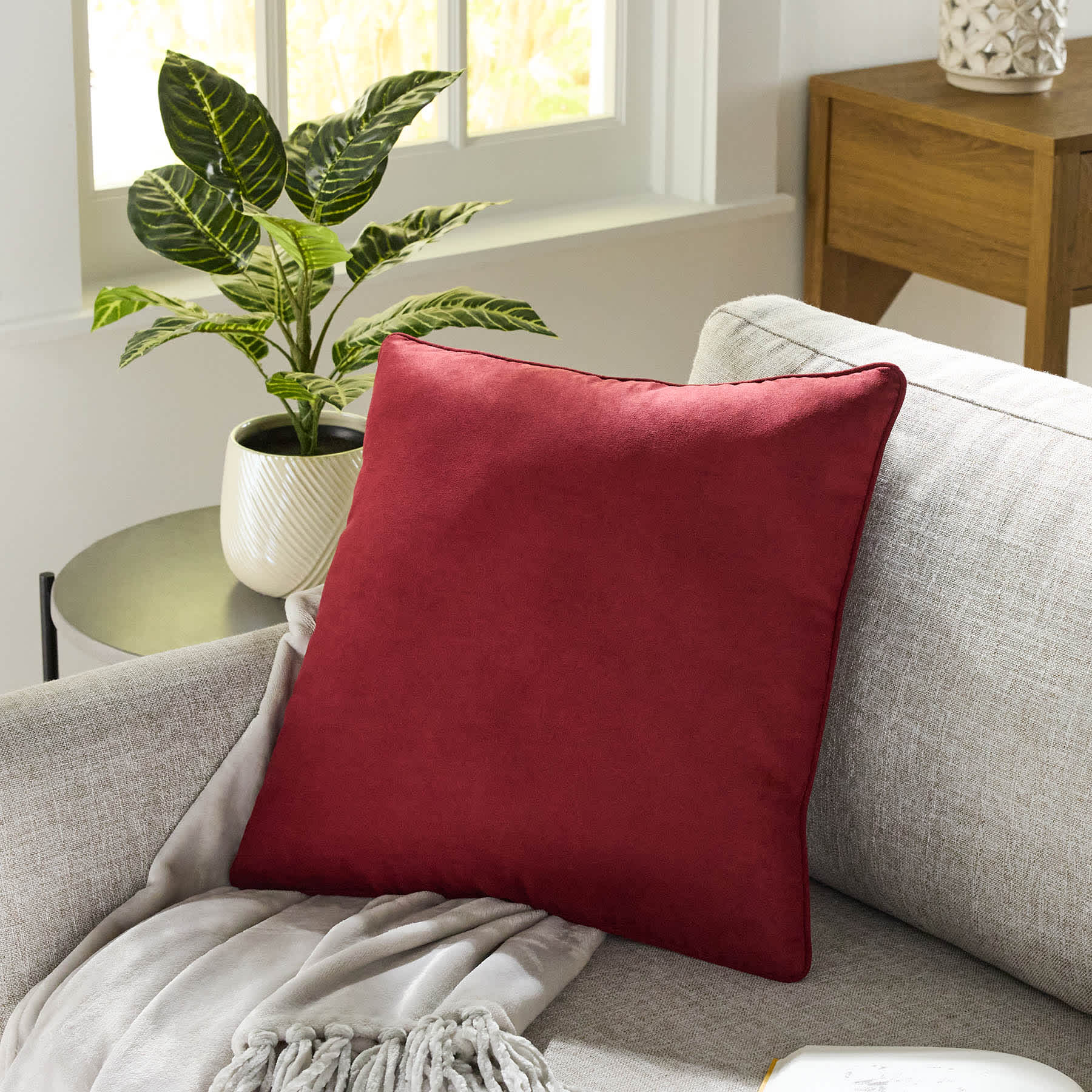 Mulberry Red Torrey Faux Suede Throw Pillow, 18"
