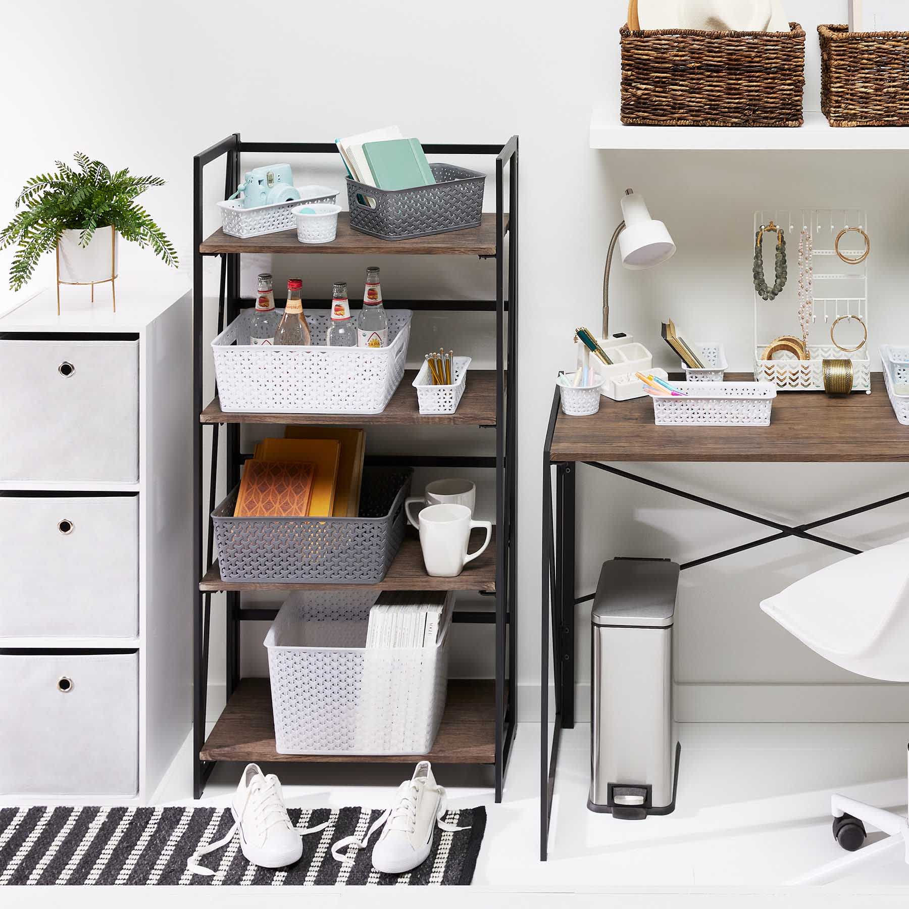 3-Section Cube Wooden Storage Organizer, White
