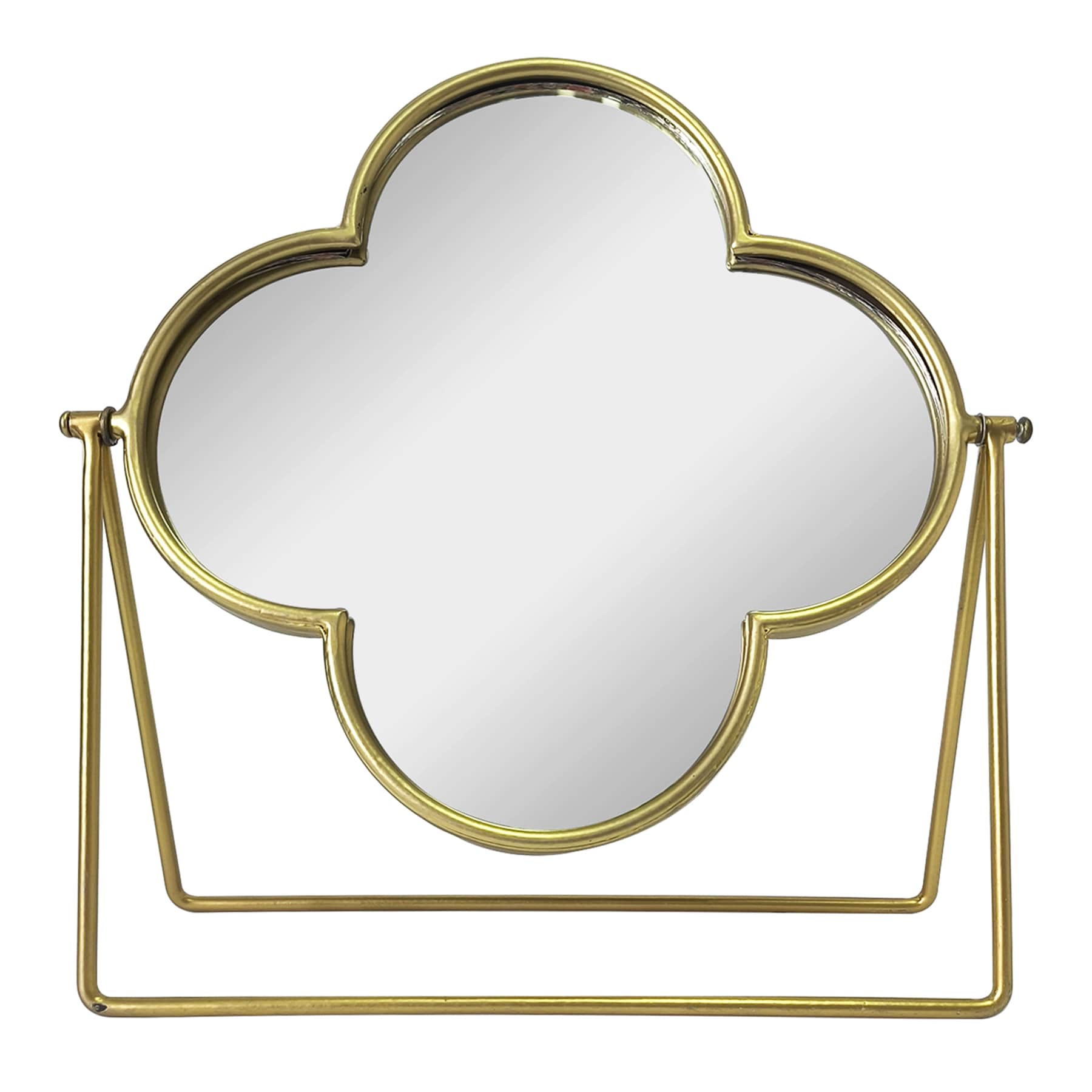 Gold Quatrefoil Mirror on Stand, 11.6"