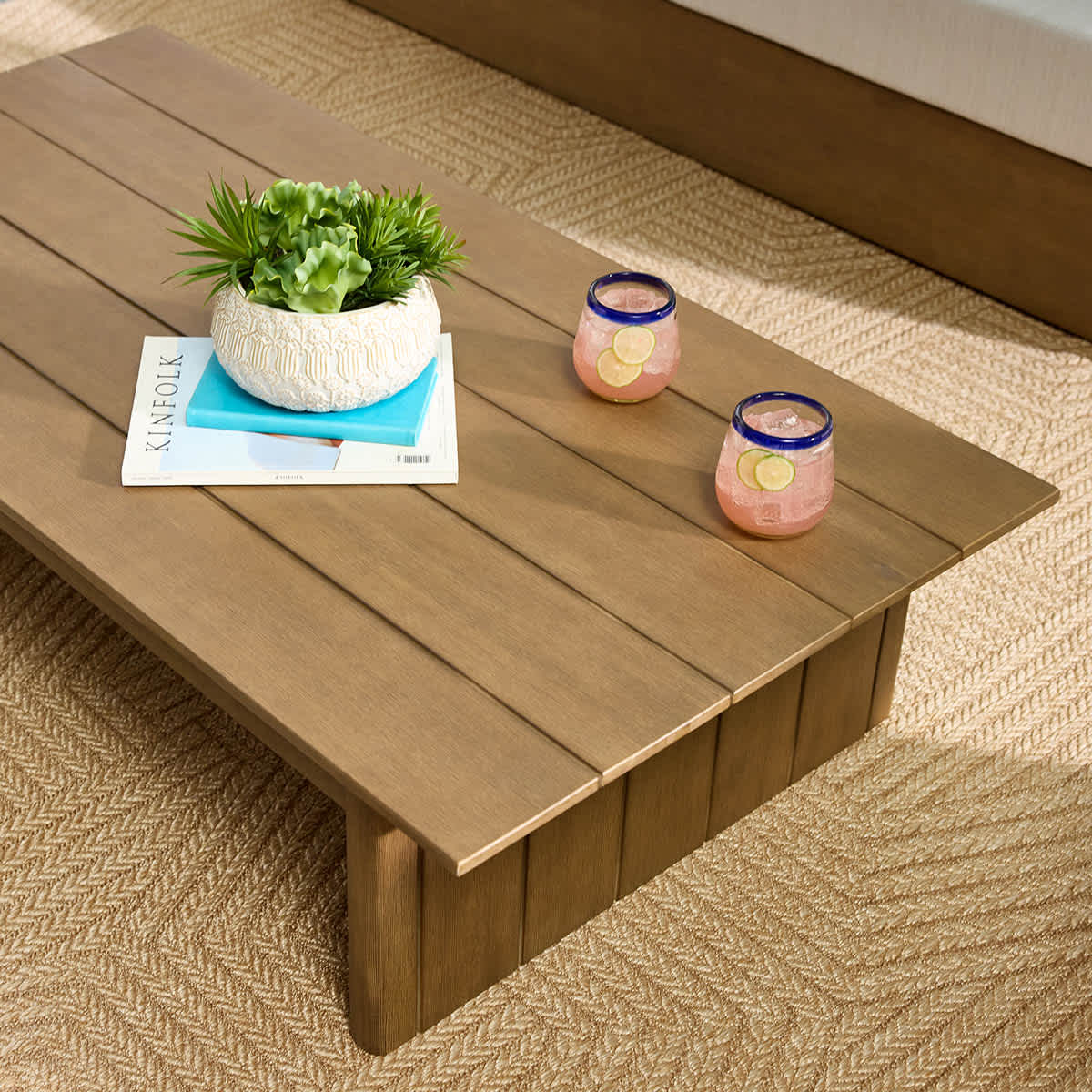 Oakes Driftwood Finish Acacia Wood Patio Coffee Table