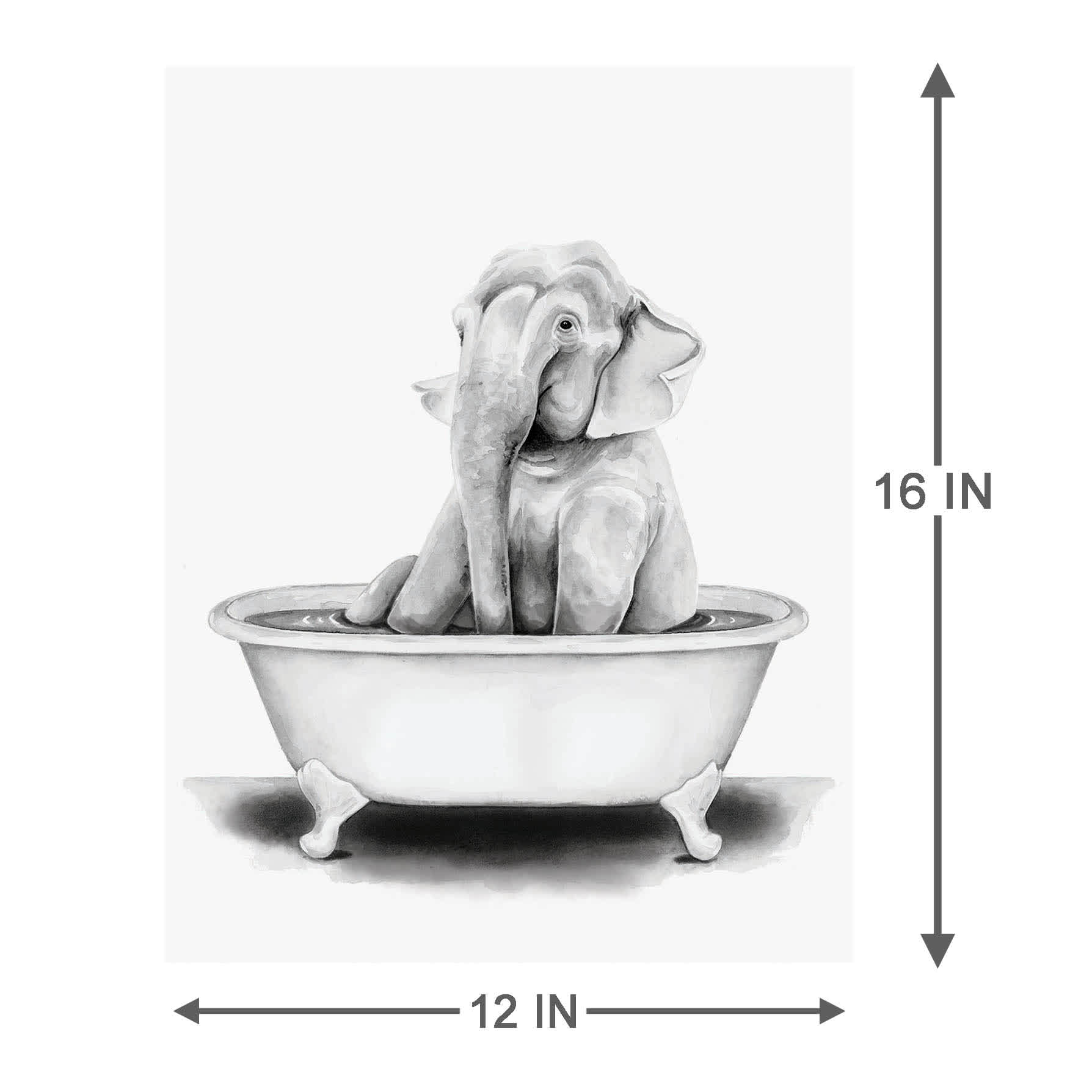 Elephant in Bathtub Canvas Wall Art, 12x16