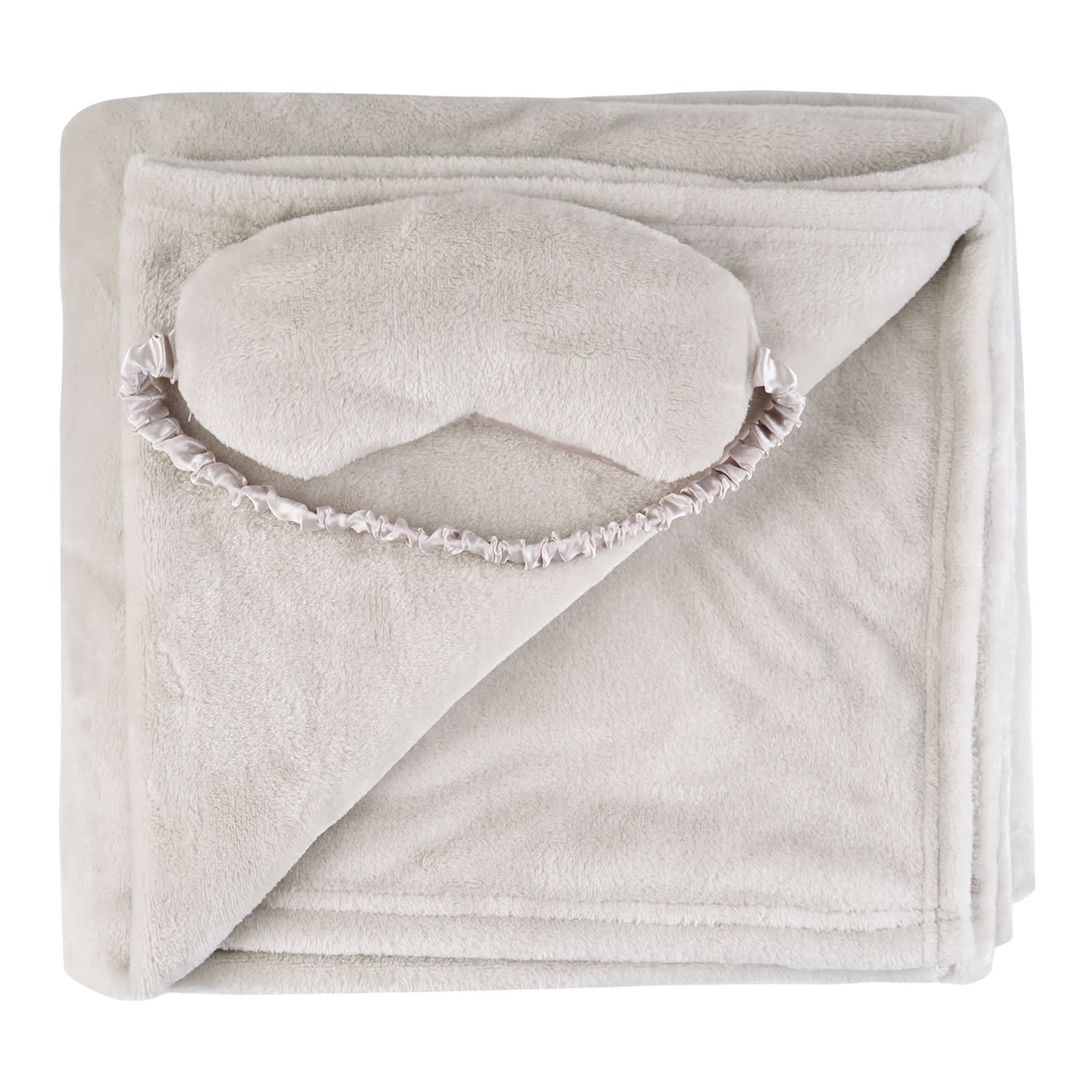 Honeybloom Light Grey Micro Plush Throw Blanket & Eye Mask Sleeper Set, 50x60