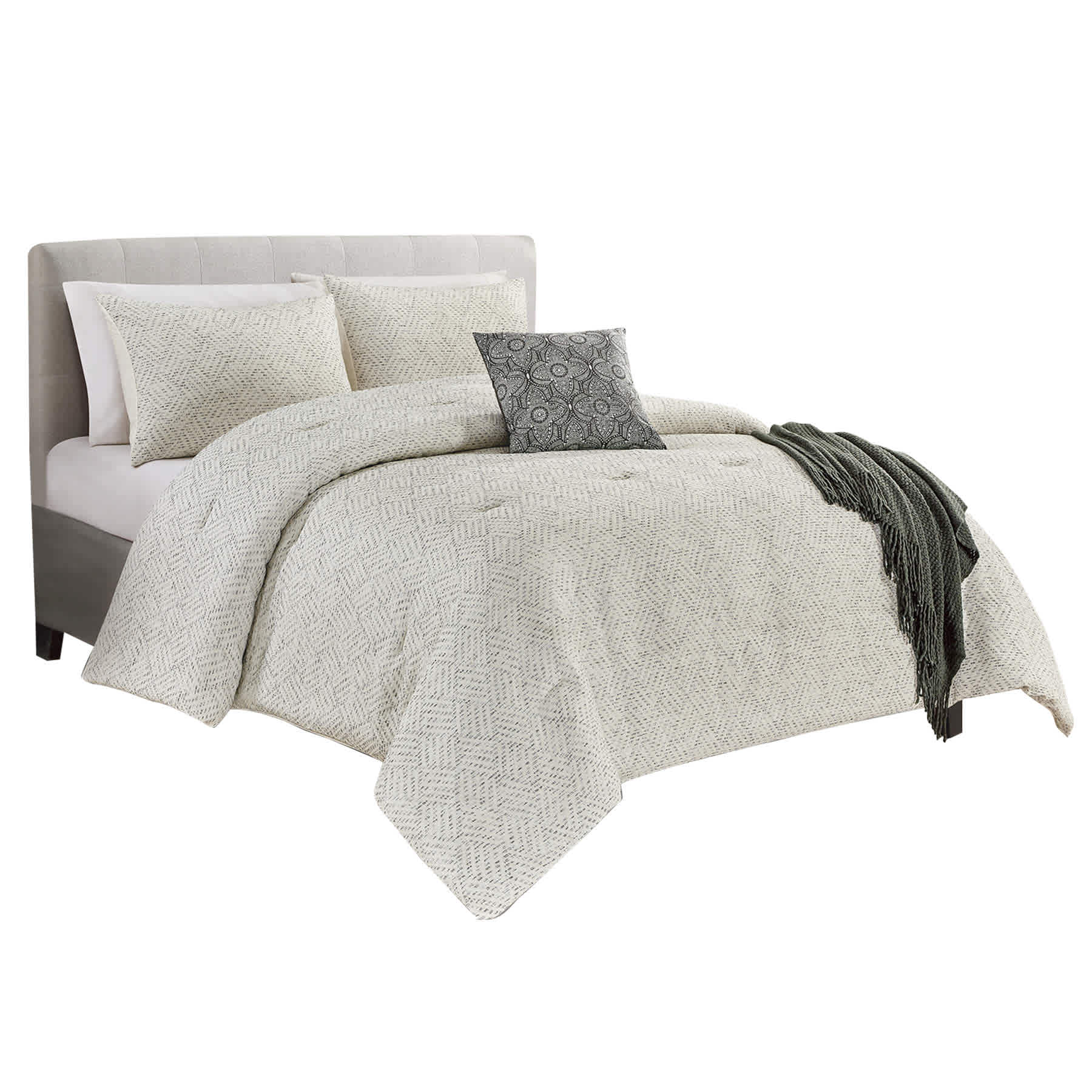 Found & Fable 5-Piece White Grid Jacquard Comforter Set, Full/Queen