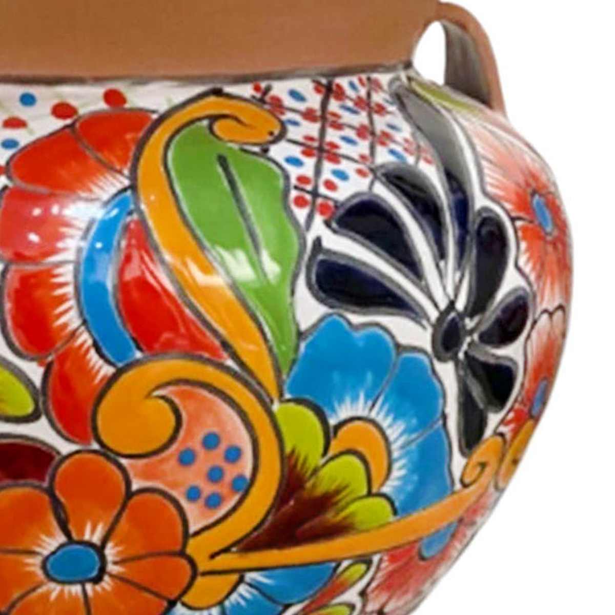 Hand Painted Talavera Natural Bean Outdoor Planter, Small